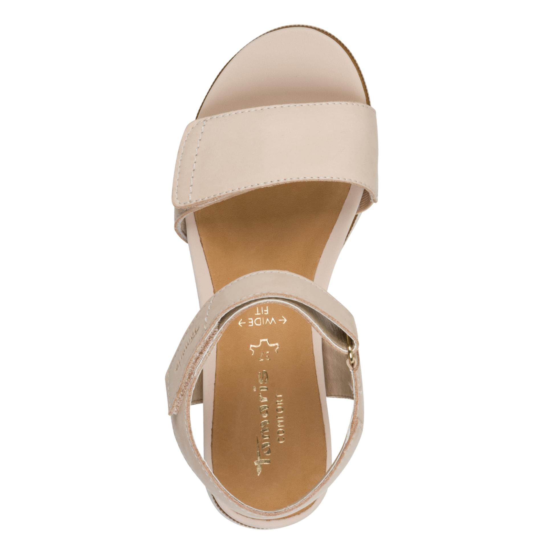Tamaris Comfort Delia Sandalen in Beige Nubuk, bovenaanzicht (SKU 8-88710-42--403)