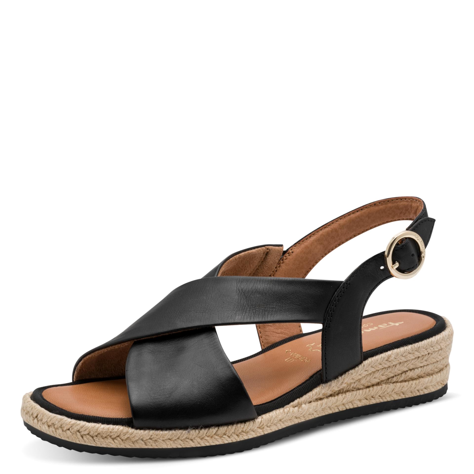Tamaris Comfort Elsa Sandalen in Black, driekwartaanzicht (SKU 8-88209-46--001)