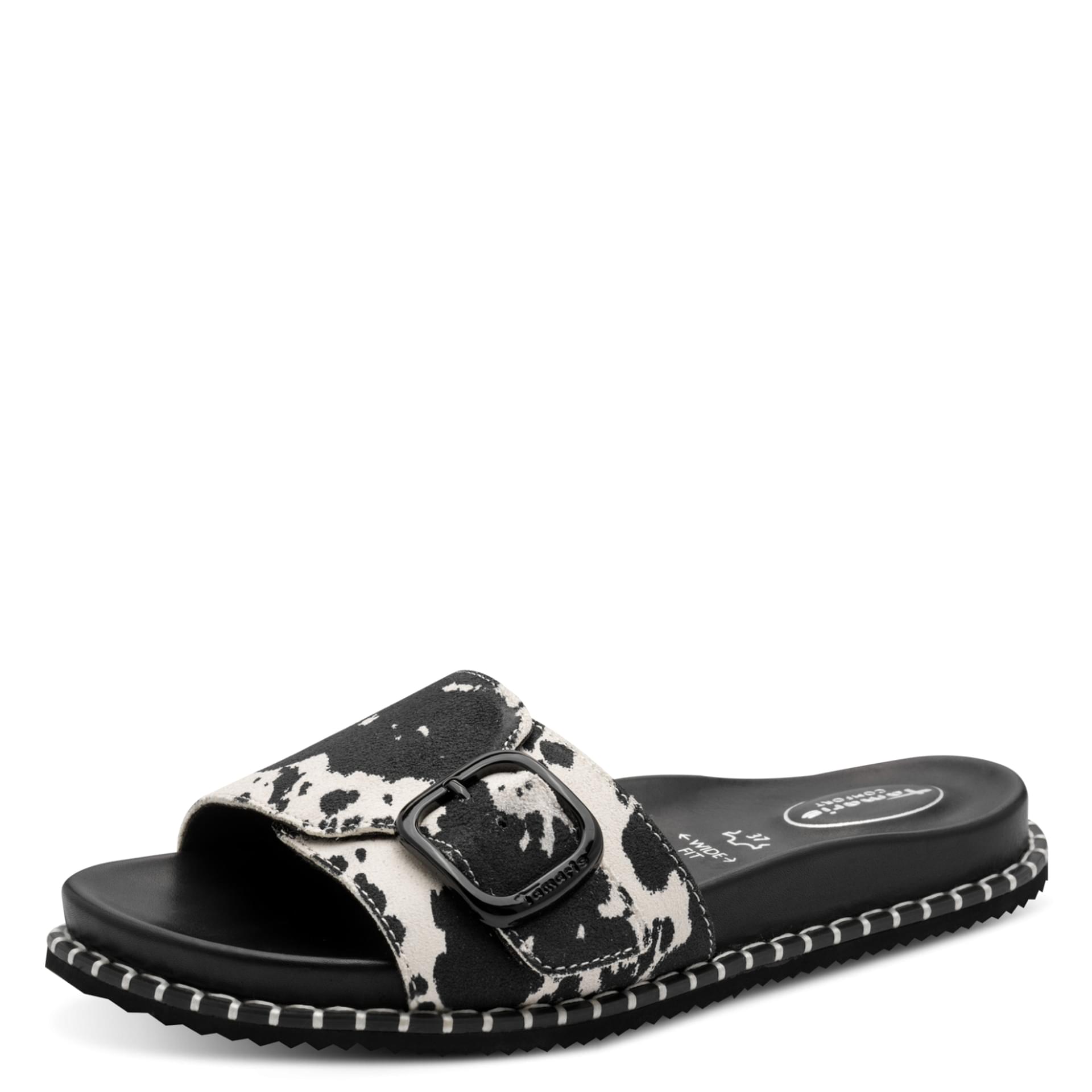 Tamaris Comfort Gafu Flats in Black Cow, driekwartaanzicht (SKU 8-87111-46--013)