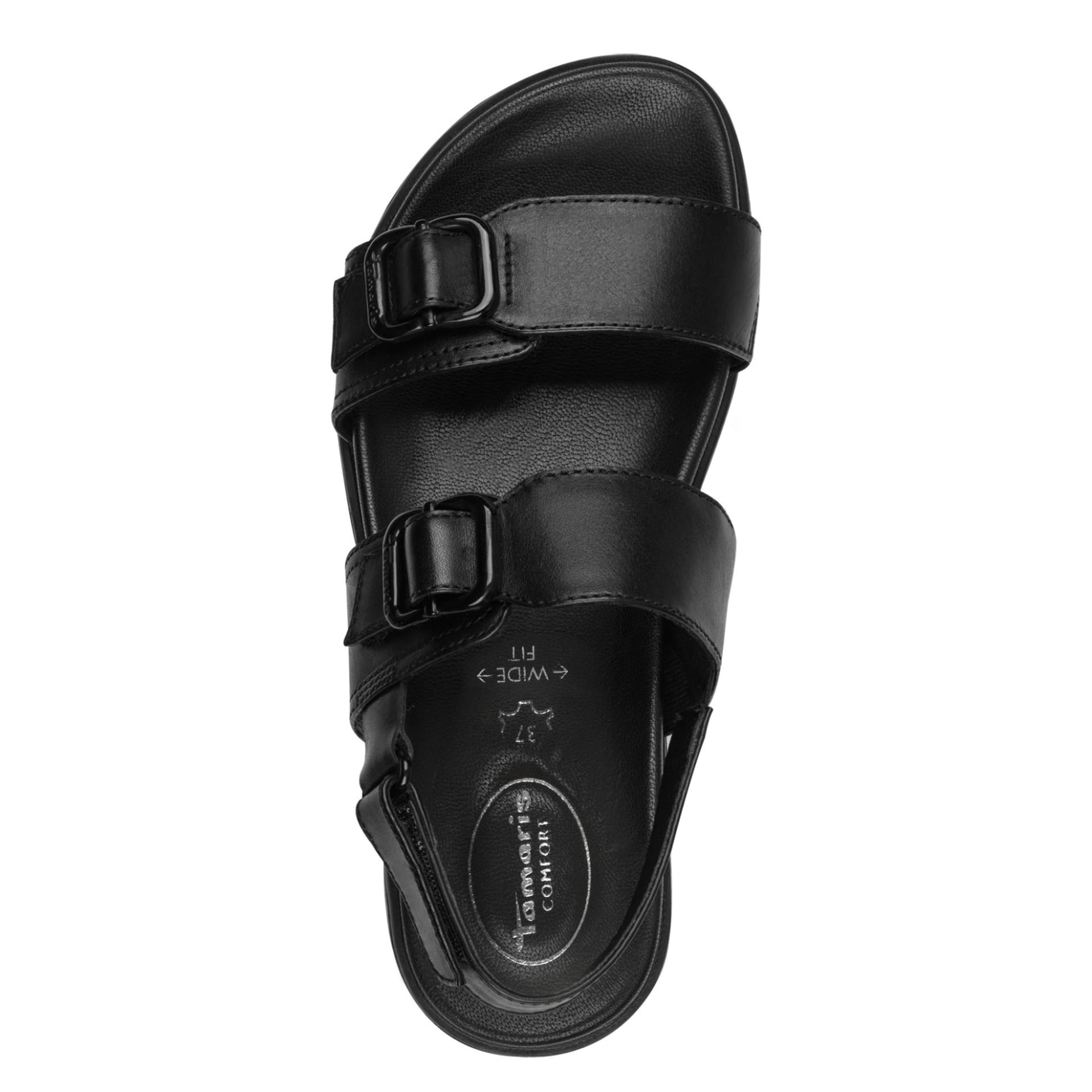 Tamaris Comfort Gafu Sandals in Black Nappa, top view (SKU 8-88604-46--022)