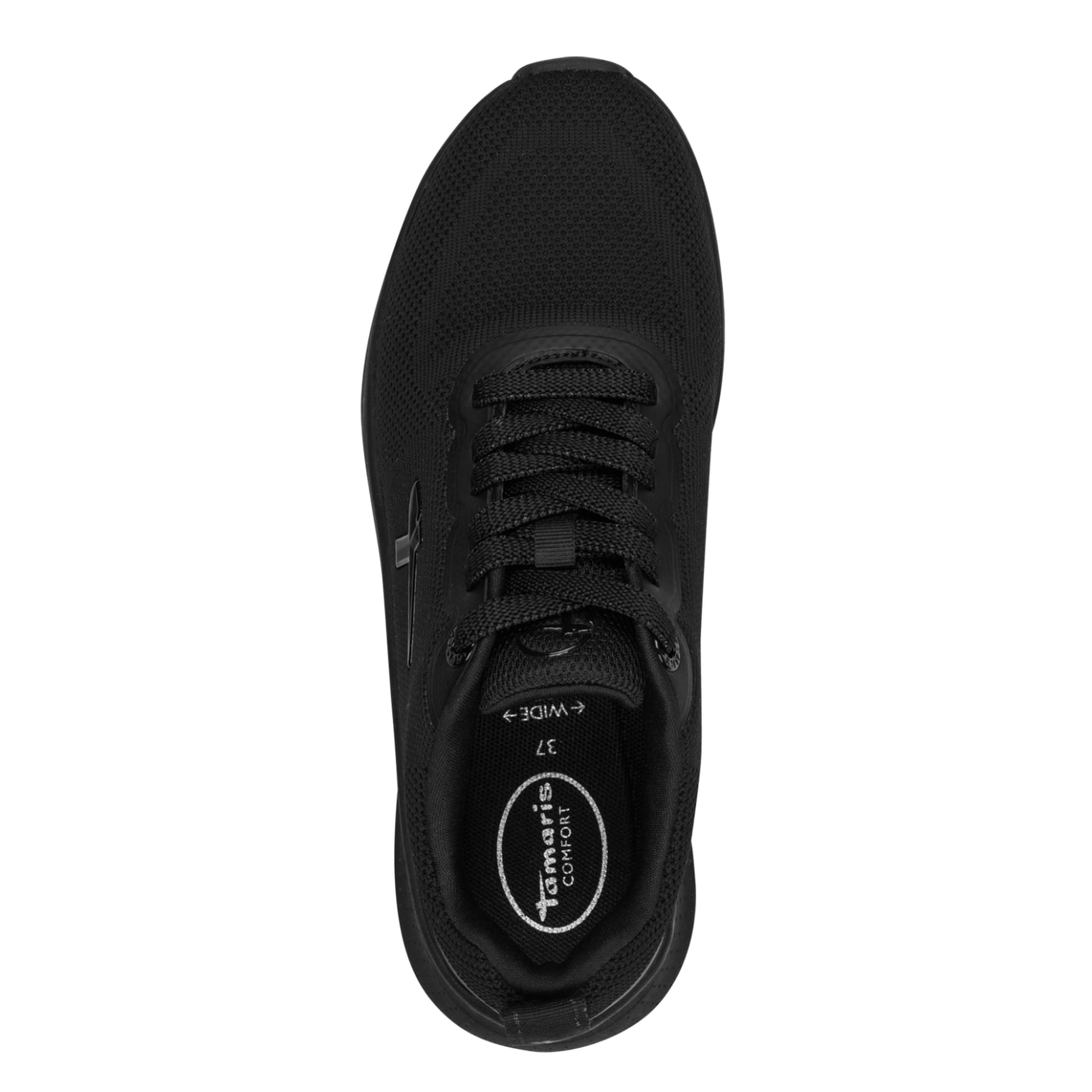 Tamaris Comfort Jane Sneakers in Black Uni, top view (SKU 8-83728-45--007)