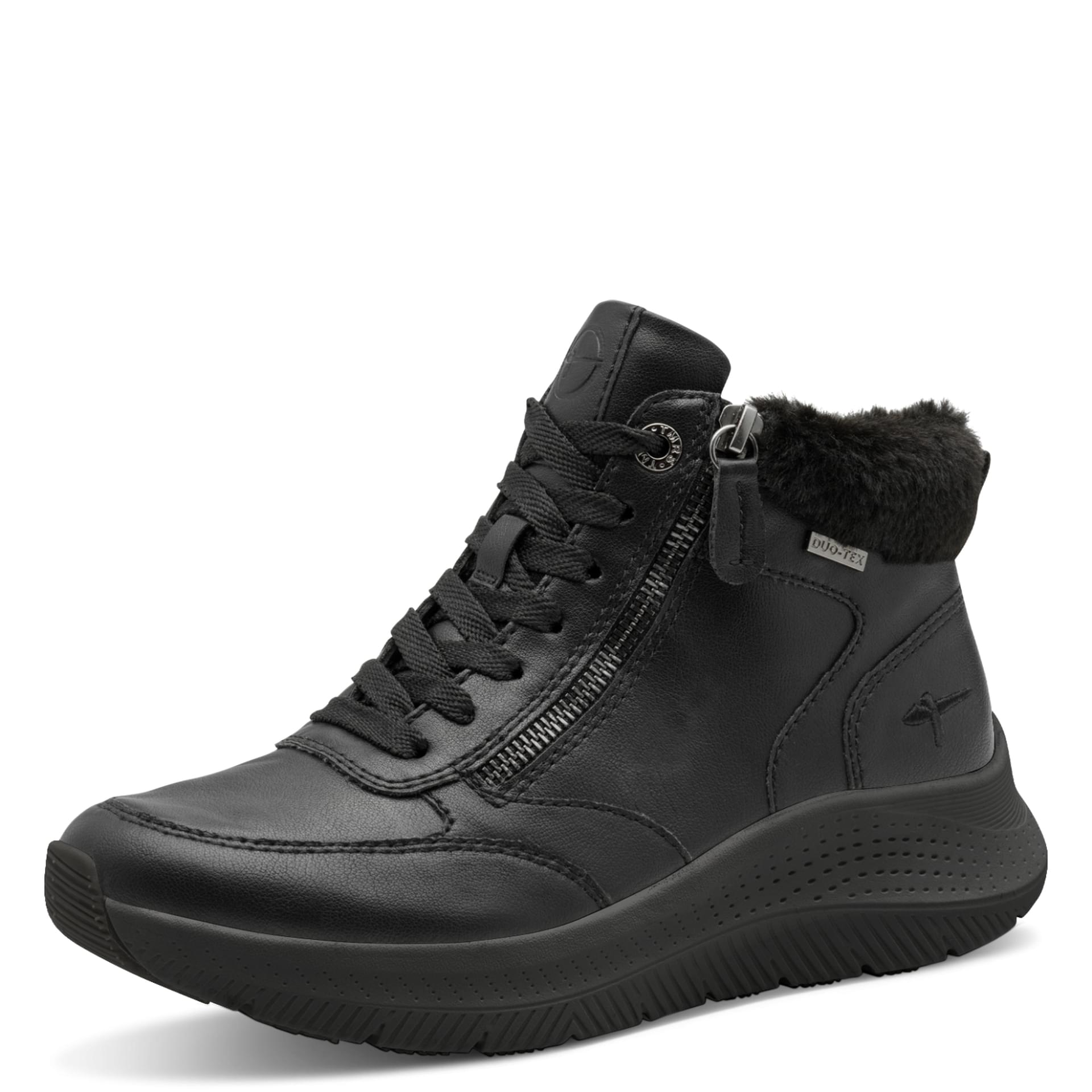 Tamaris Comfort Jane Ankle Boots in Black, three-quarter view (SKU 8-85200-45--001)