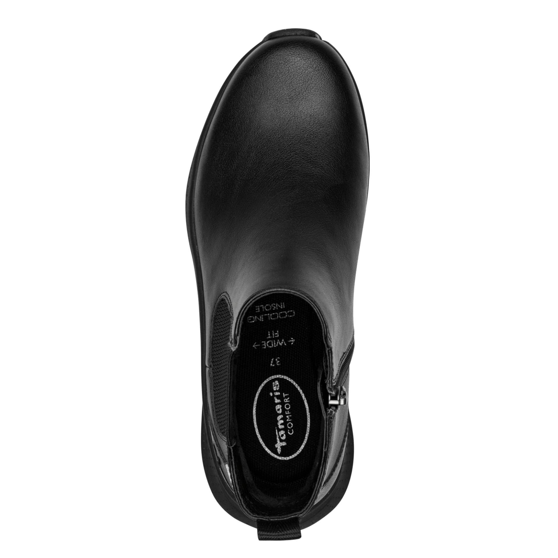 Tamaris Comfort Jane Chelsea Boots in Black, top view (SKU 8-86412-47--001)