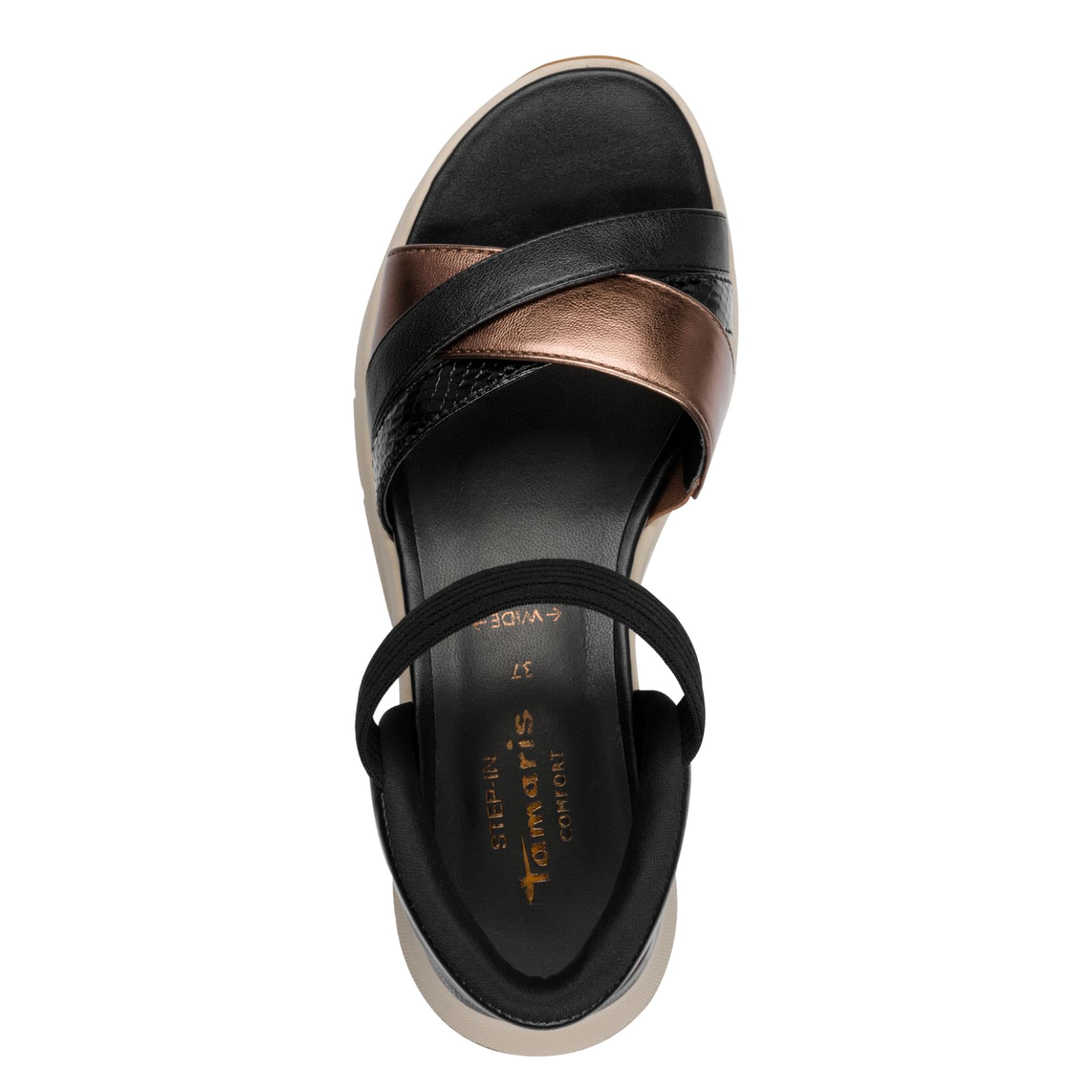 Tamaris Comfort Jasmin Sandalen in Black Comb, bovenaanzicht (SKU 8-88740-46--098)