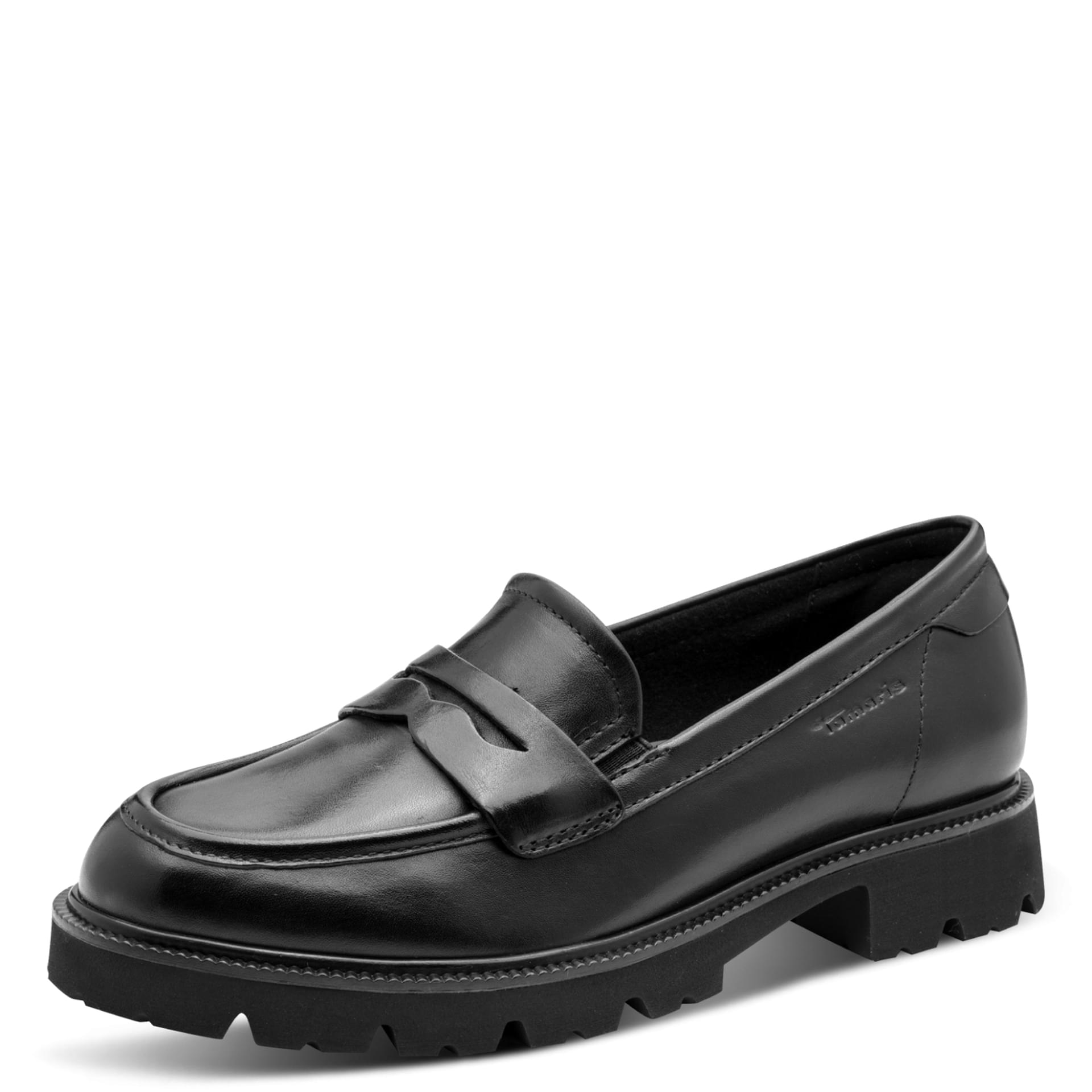Tamaris Comfort Jean Loafers leer in Black Nappa, driekwartaanzicht (SKU 8-84700-47--022)
