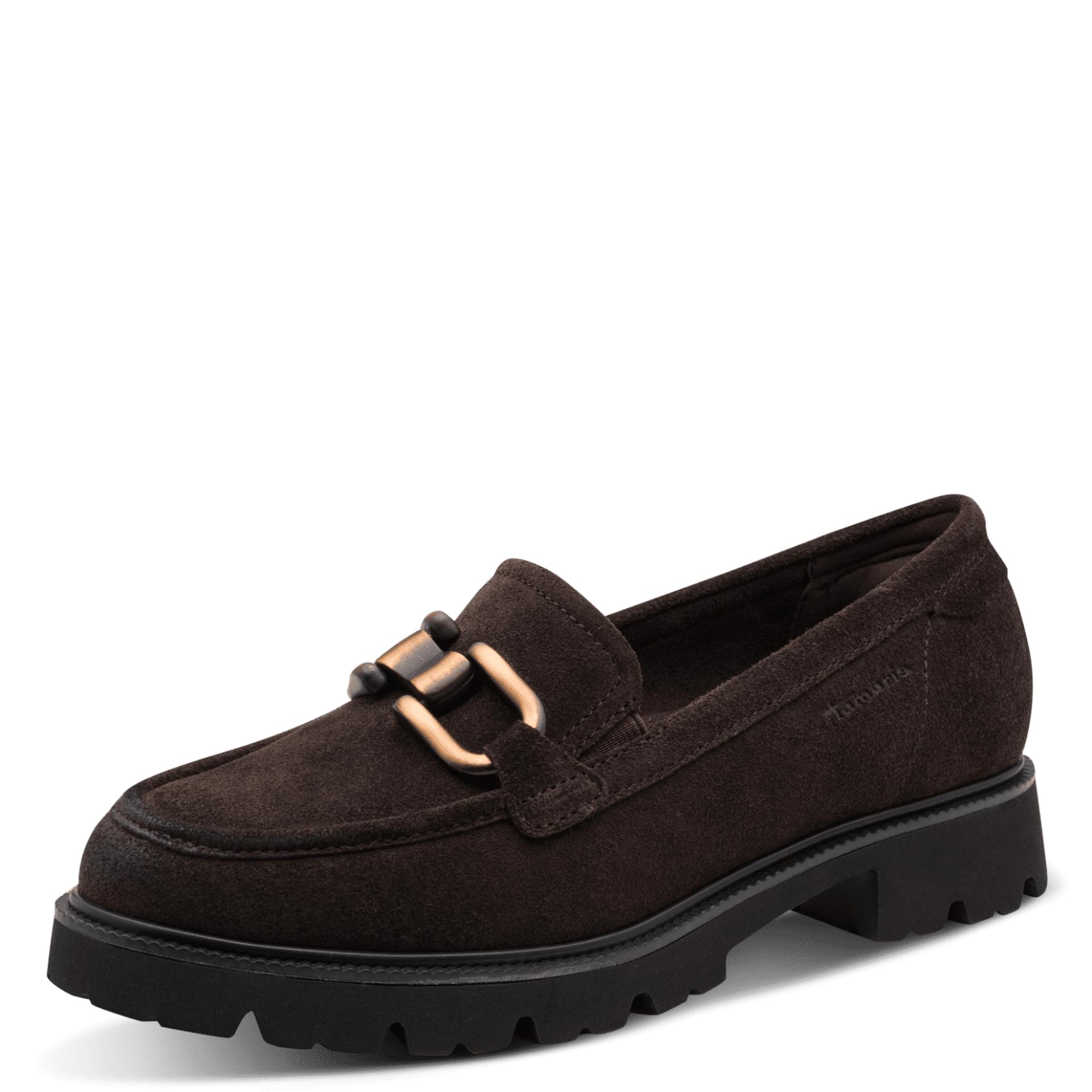 Tamaris Comfort Jean Loafers leather in Mocca Suede, three-quarter view (SKU 8-84701-47--307)