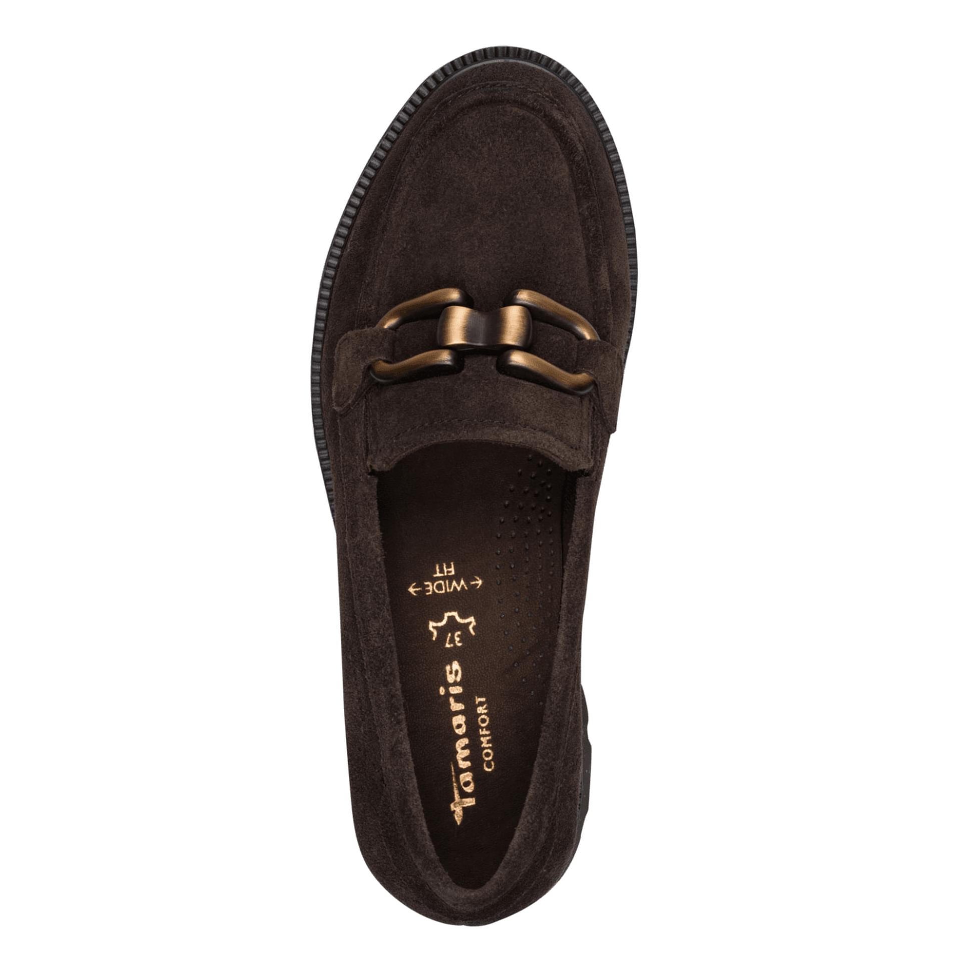 Tamaris Comfort Jean Loafers leather in Mocca Suede, top view (SKU 8-84701-47--307)
