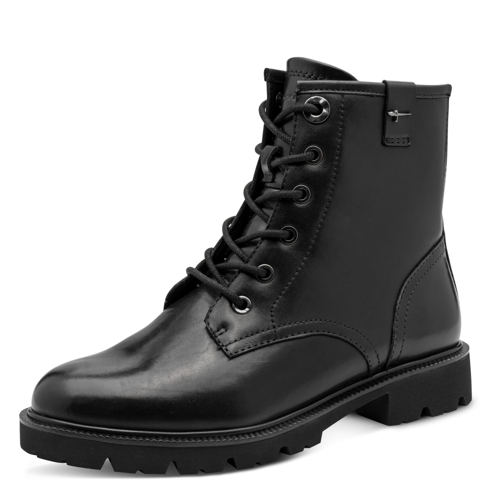 Tamaris Comfort Jean Ankle Boots leather in Black Nappa, three-quarter view (SKU 8-85109-47--022)