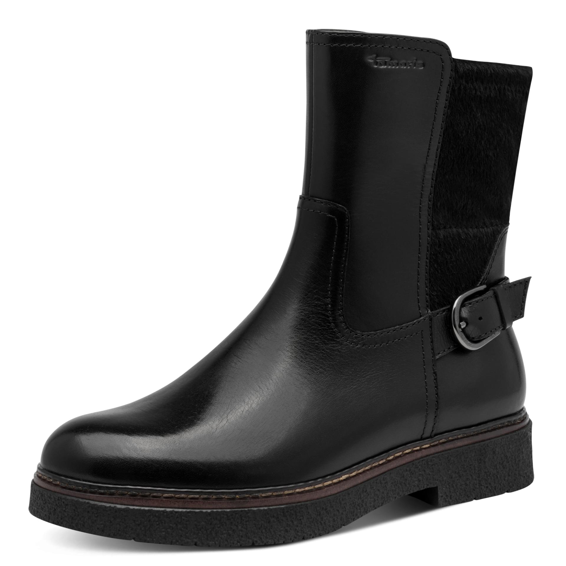 Tamaris Comfort Jean Ankle Boots leather in Black, three-quarter view (SKU 8-85314-47--001)