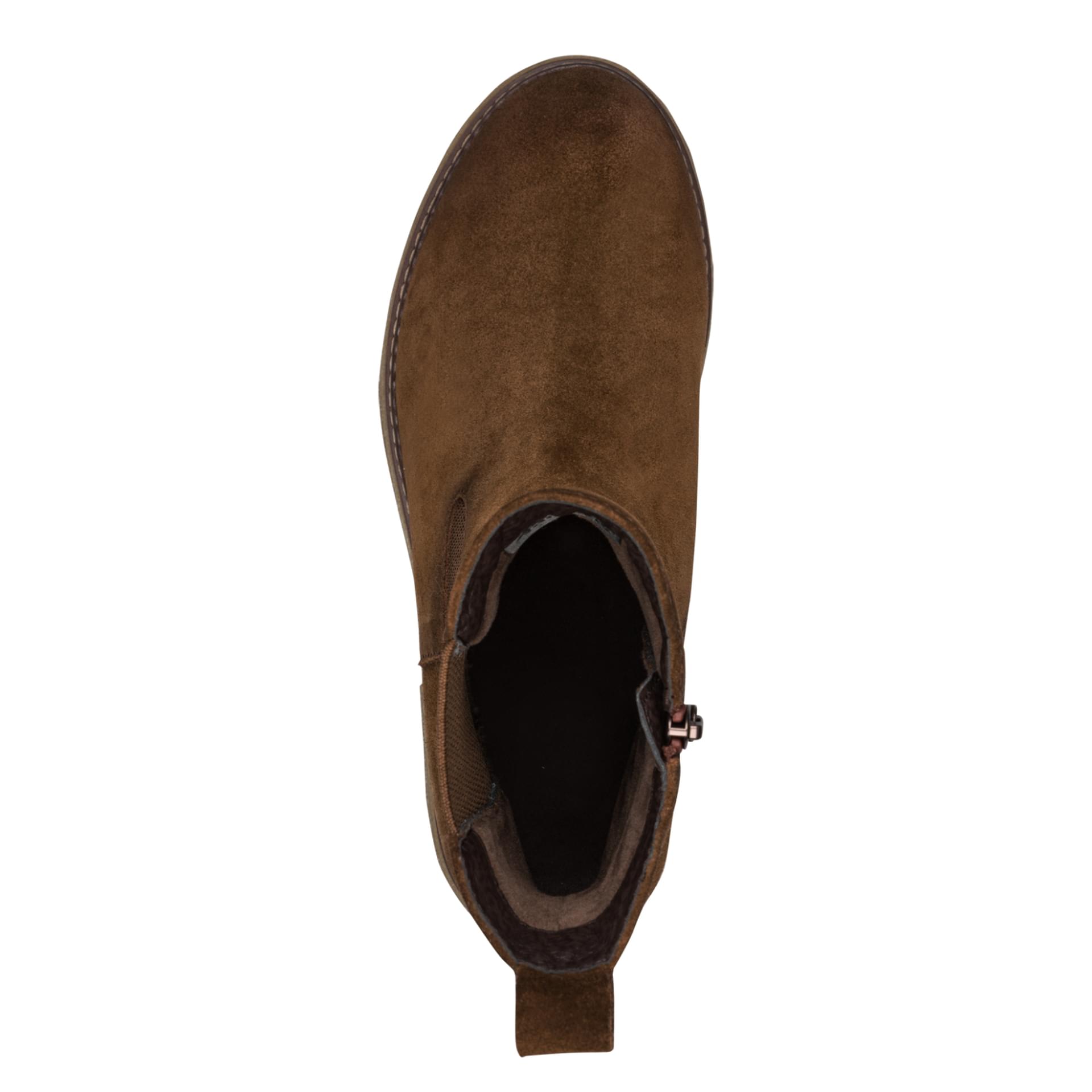 Tamaris Comfort Jean Chelsea Boots in Tobacco, top view (SKU 8-85316-47--363)