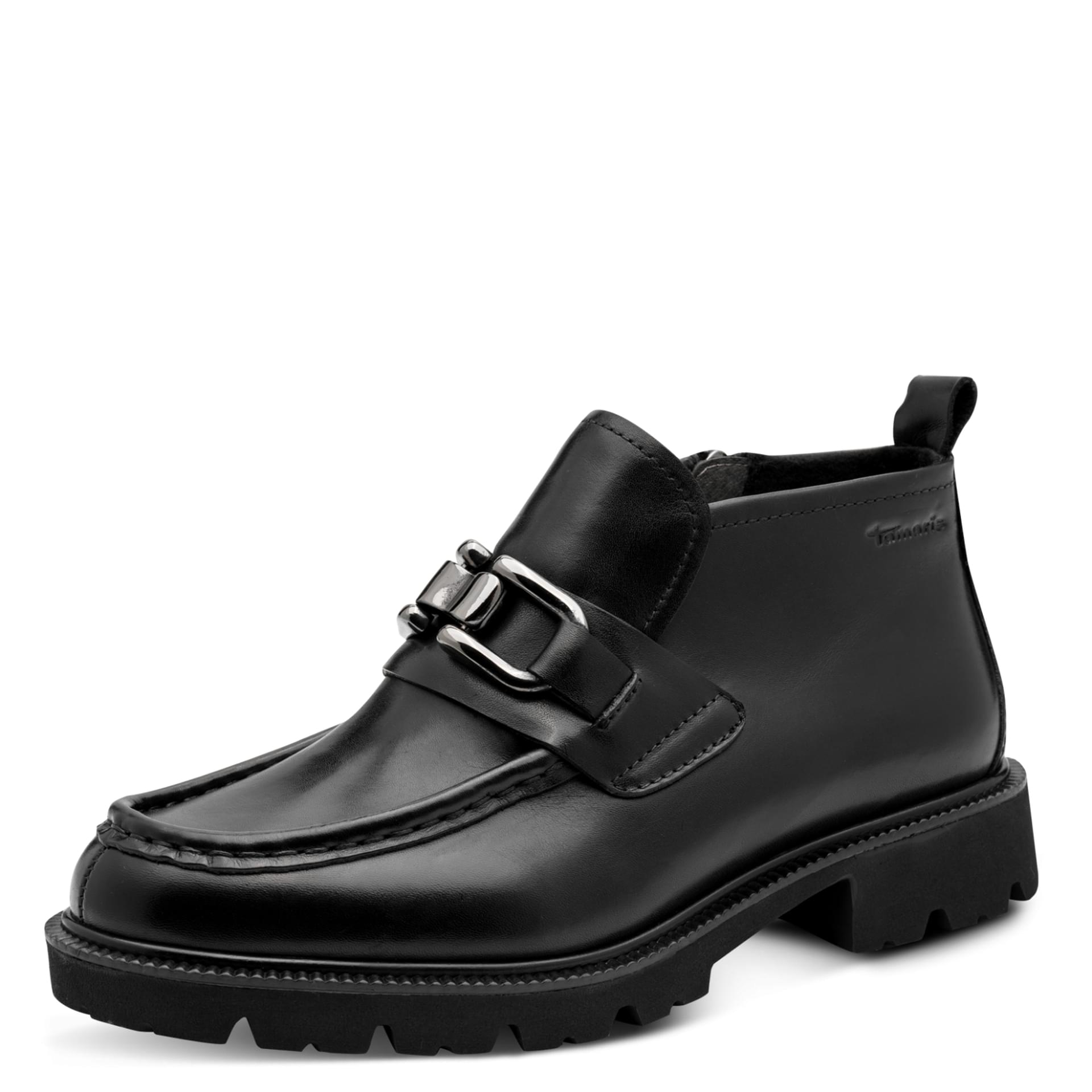 Tamaris Comfort Jean Ankle Boots leather in Black Nappa, three-quarter view (SKU 8-85400-47--022)