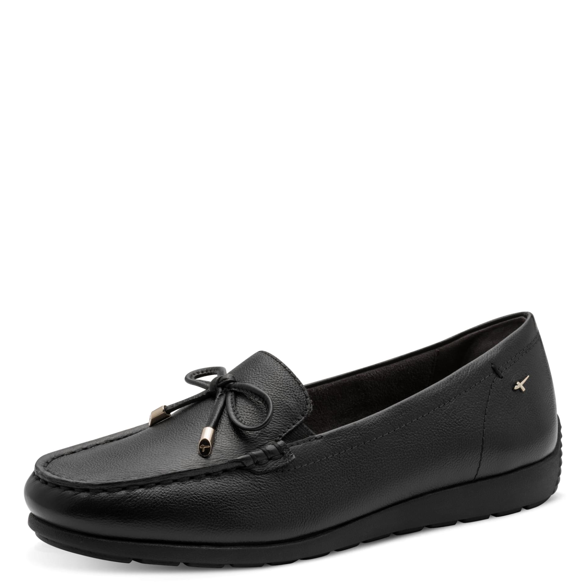 Tamaris Comfort Joy Instappers in Black Nappa, driekwartaanzicht (SKU 8-84600-44--022)