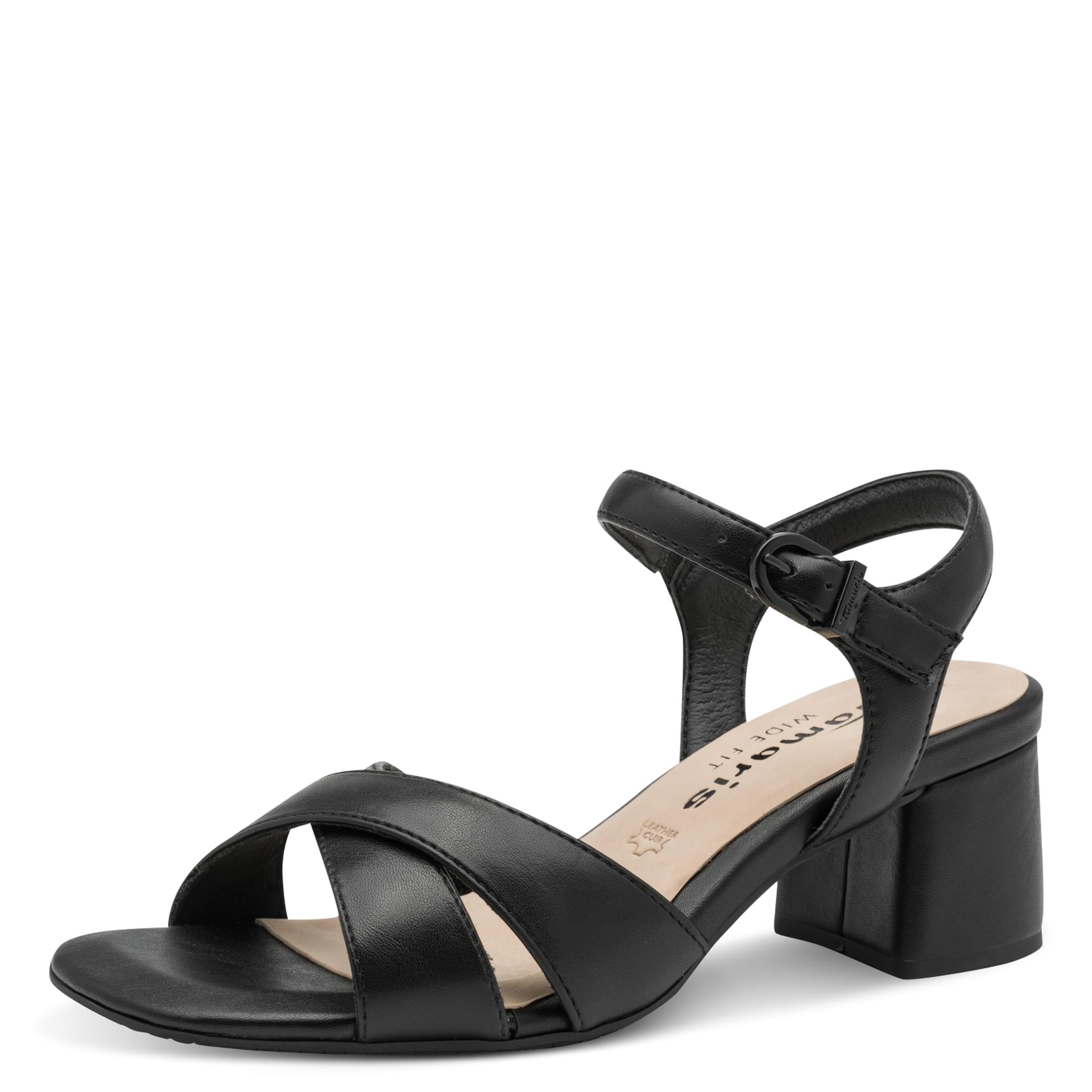 Tamaris Comfort Julia Sandales in Black, vue trois-quarts (SKU 8-88322-46--001)
