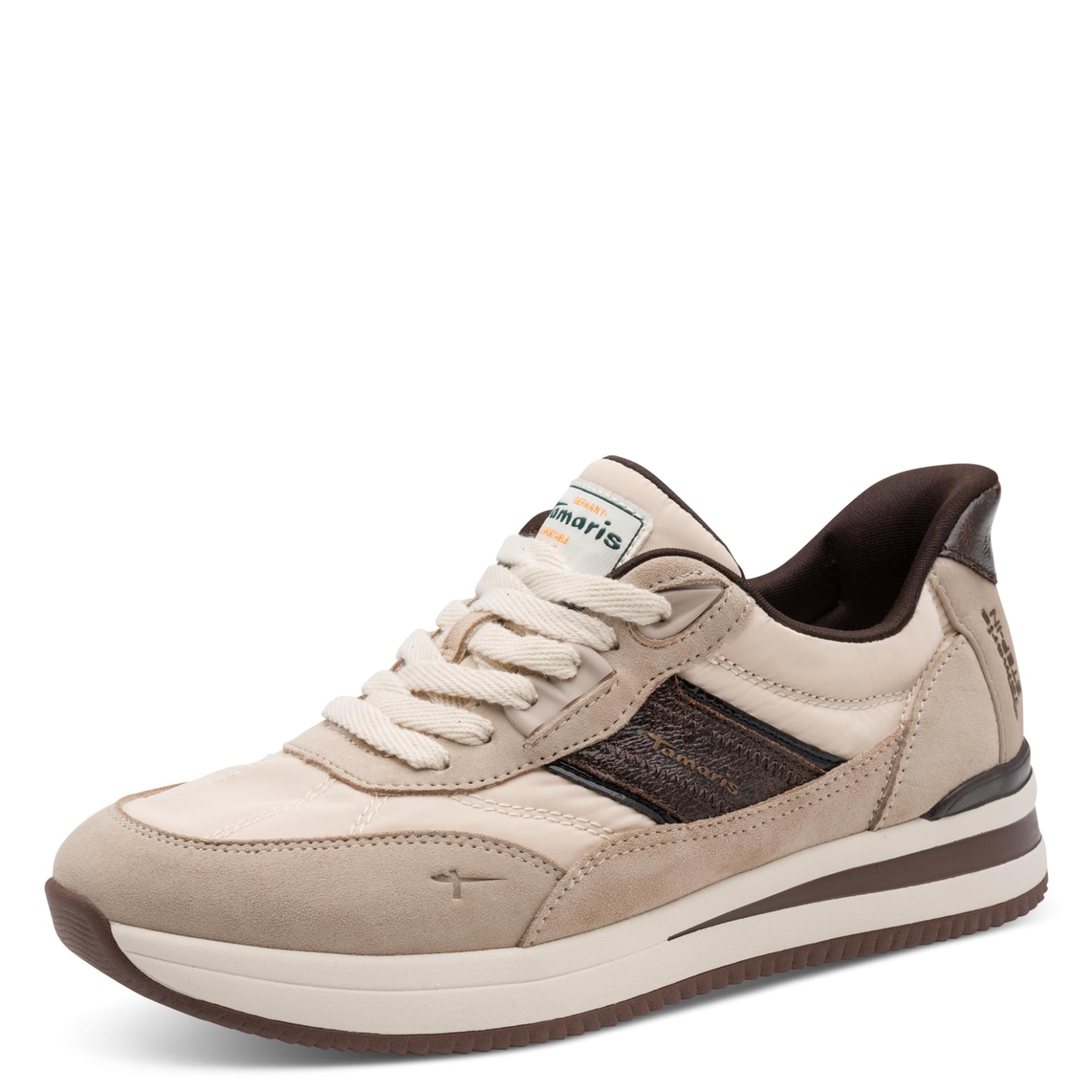 Tamaris Comfort Kelly Sneakers in Beige Comb, three-quarter view (SKU 8-83703-47--490)