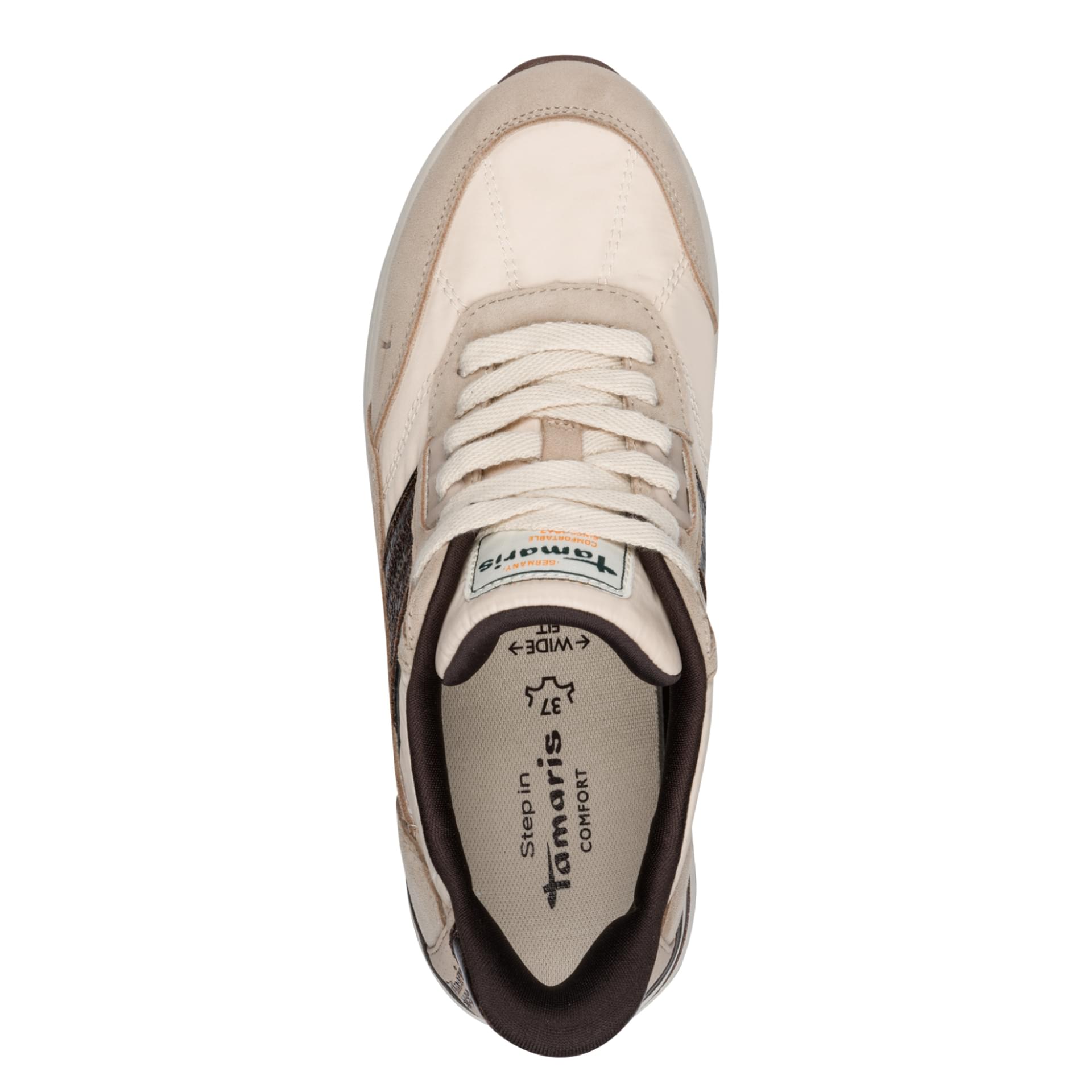 Tamaris Comfort Kelly Sneakers in Beige Comb, top view (SKU 8-83703-47--490)
