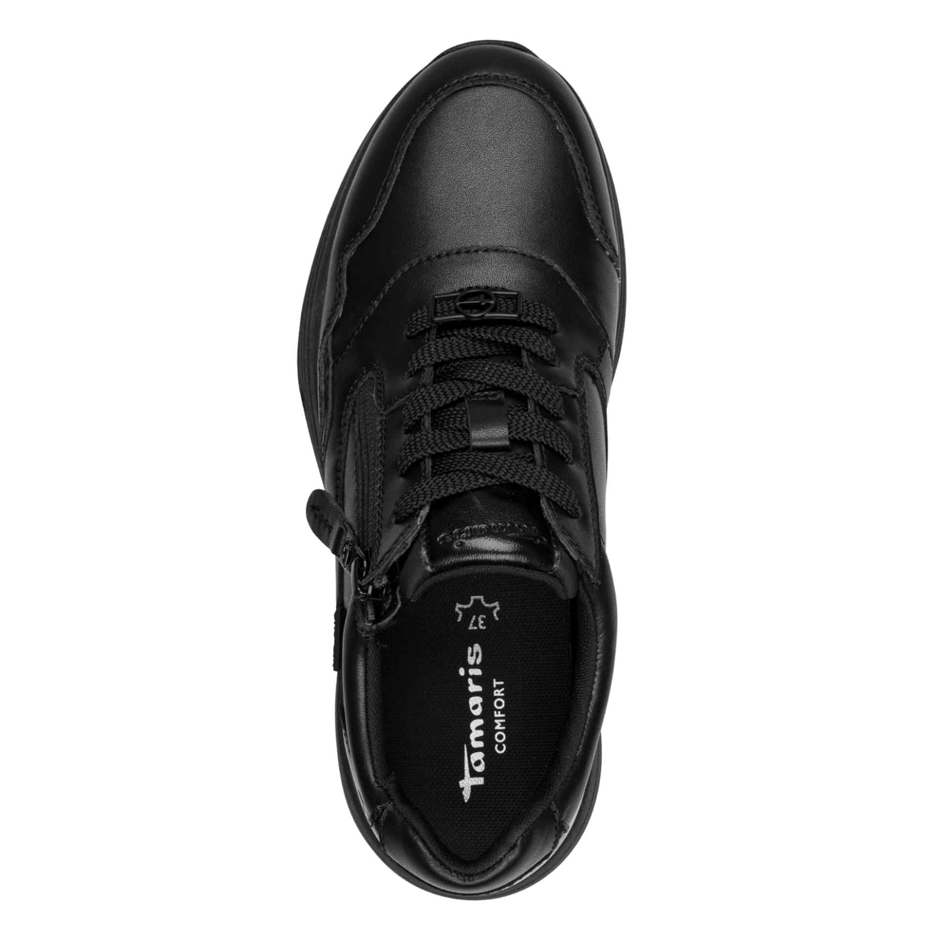 Tamaris Comfort Kelly Sneakers in Black Nap Uni, top view (SKU 8-83704-45--004)