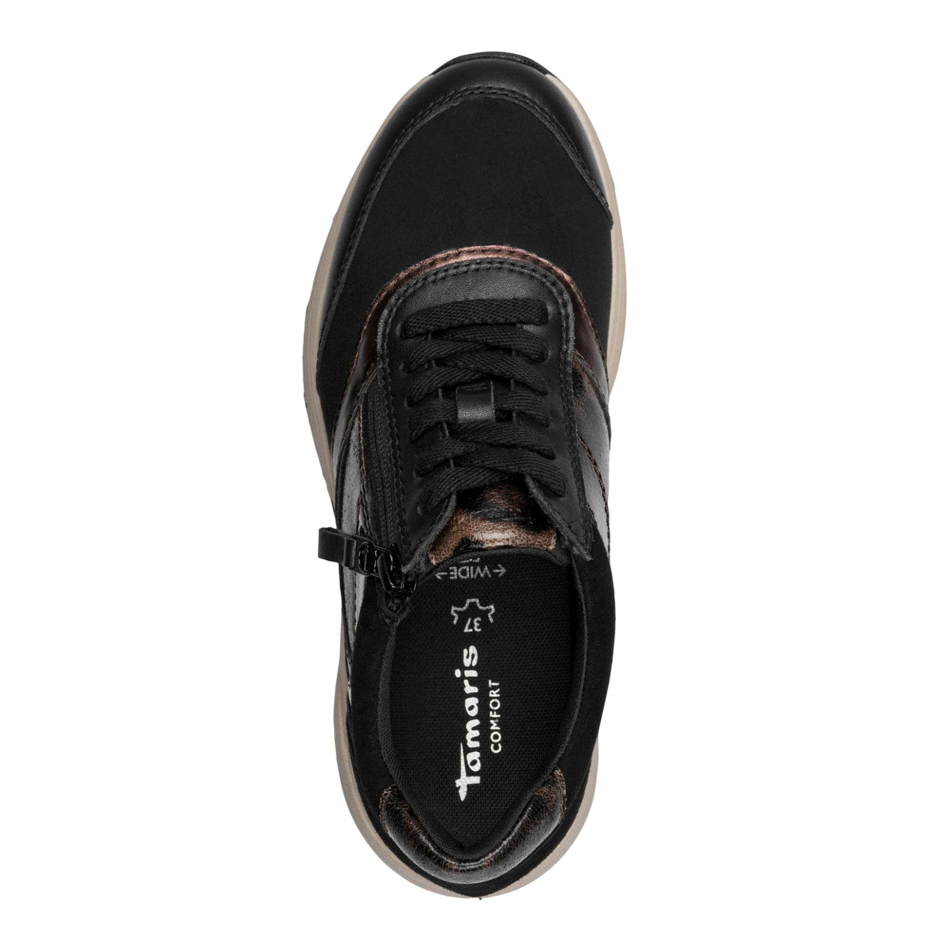 Tamaris Comfort Kelly Sneakers in Black/Leo, top view (SKU 8-83705-45--092)