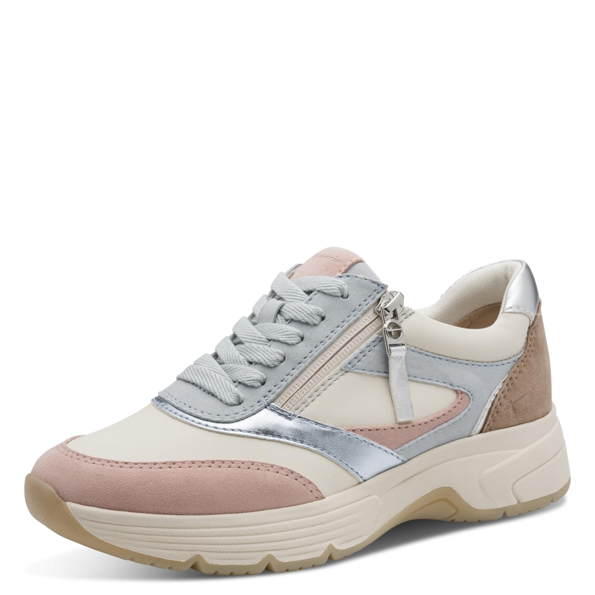 Tamaris Comfort Kelly Sneakers in Offwhite Comb, vue trois-quarts (SKU 8-83706-45--190)