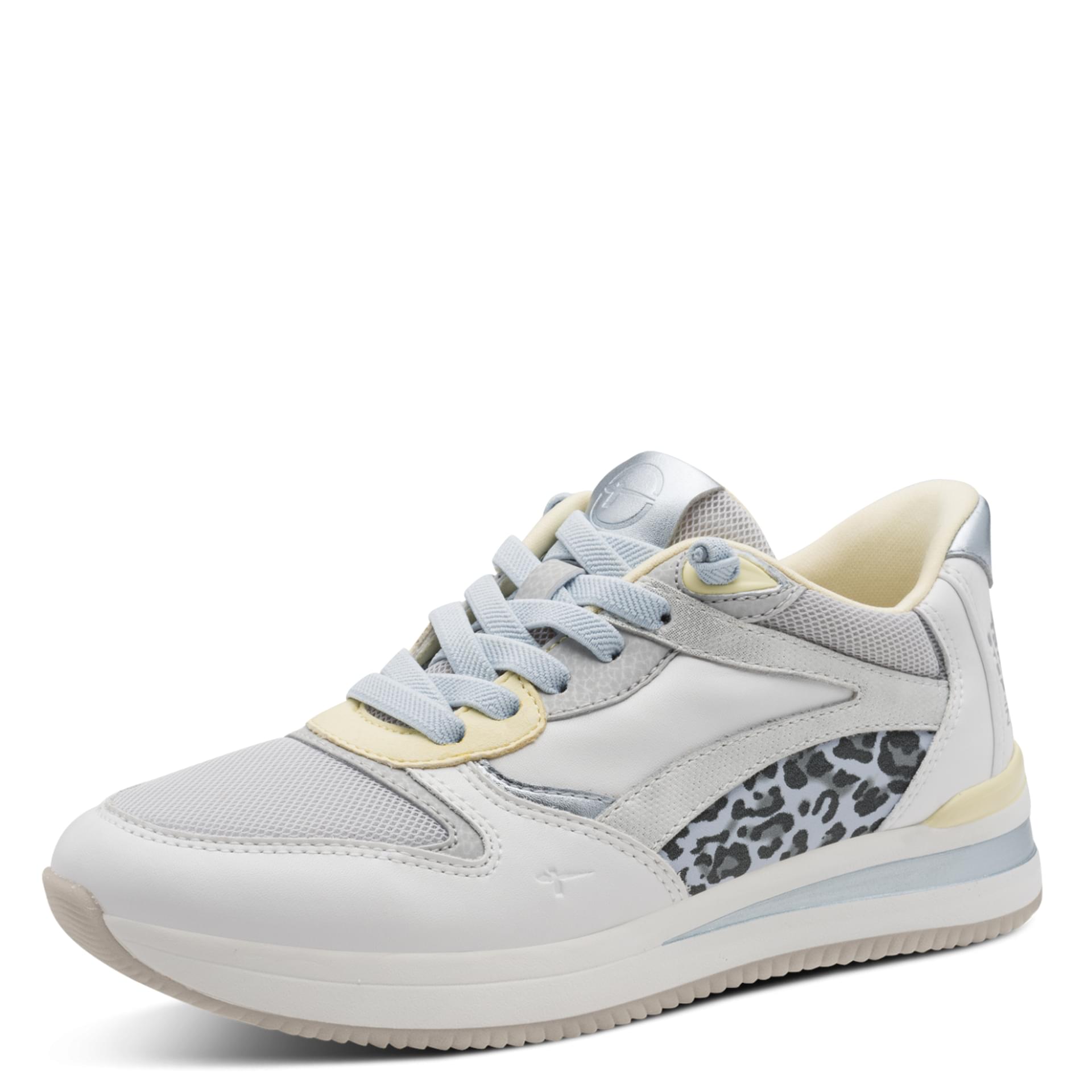 Tamaris Comfort Kelly Sneakers in White/Blue, three-quarter view (SKU 8-83737-46--111)