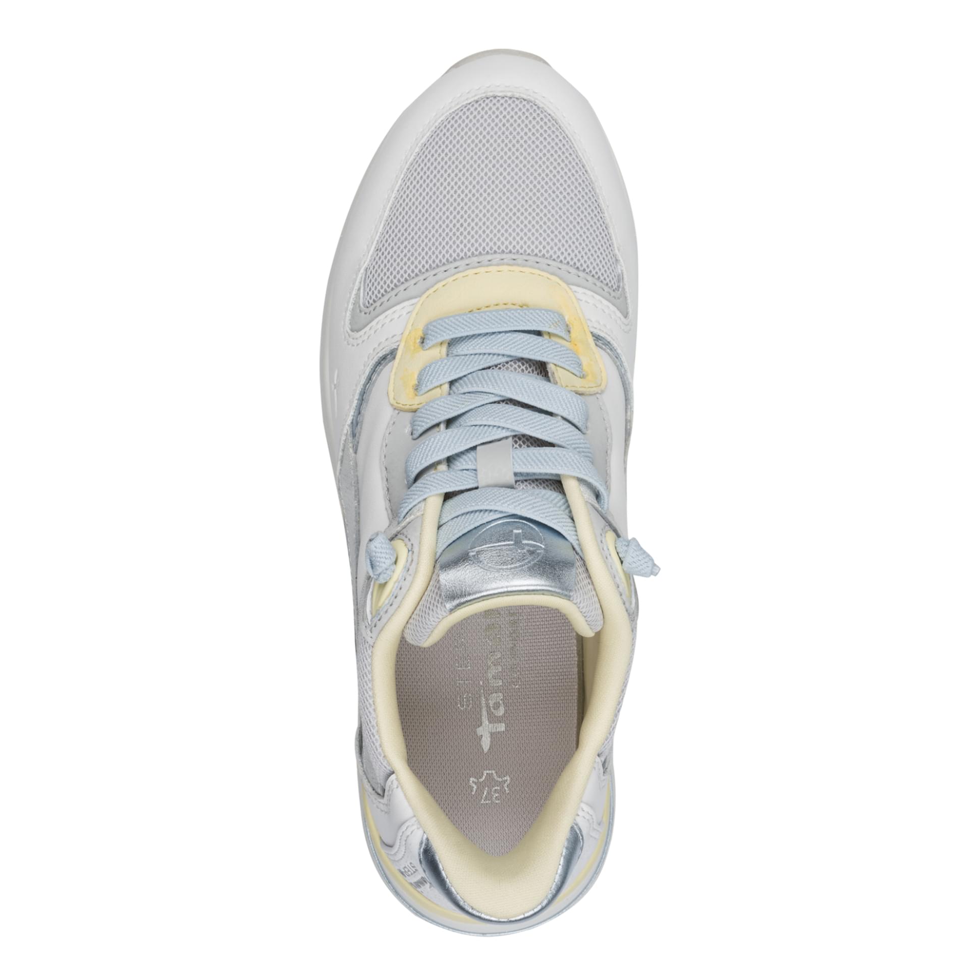 Tamaris Comfort Kelly Sneakers in White/Blue, top view (SKU 8-83737-46--111)