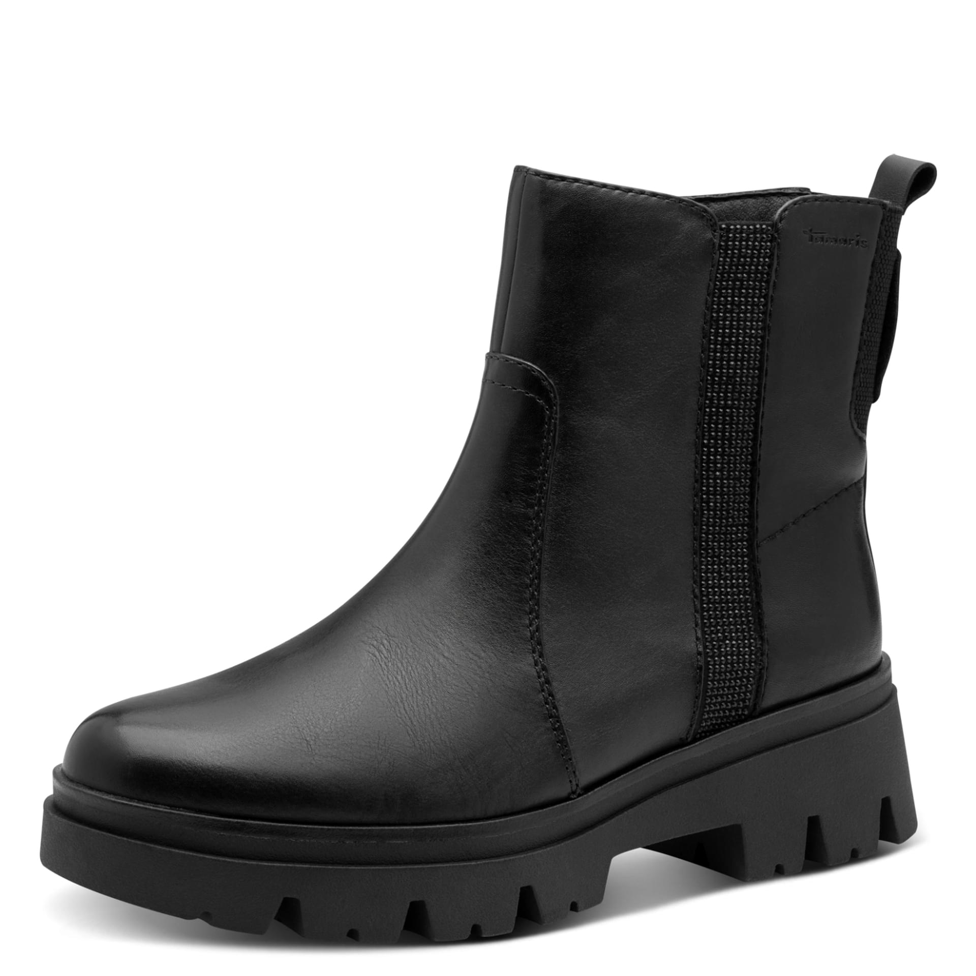 Tamaris Comfort Kida Bottines in Black Nappa, vue trois-quarts (SKU 8-85410-45--022)