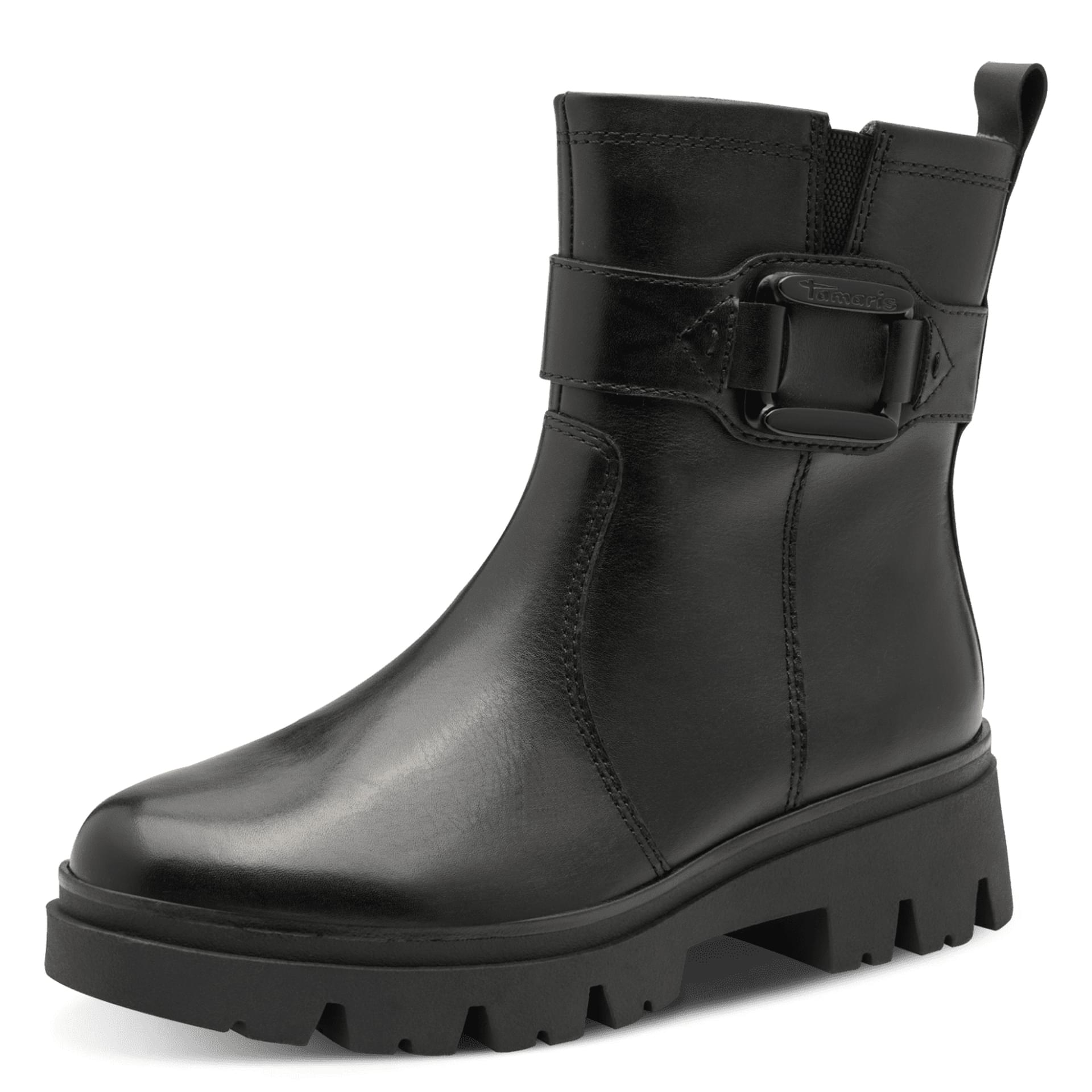 Tamaris Comfort Kida Bottines in Black Nappa, vue trois-quarts (SKU 8-85411-45--022)
