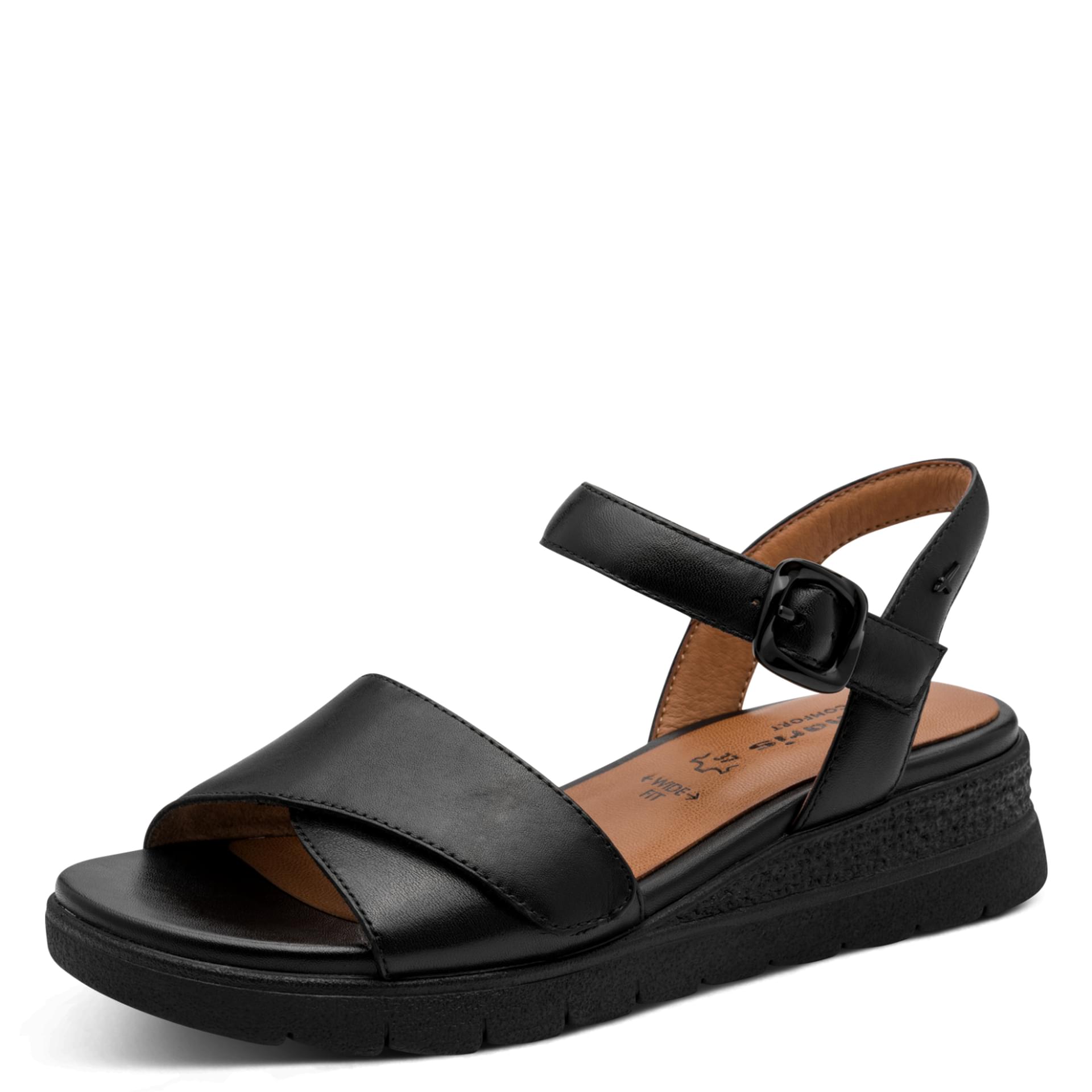 Tamaris Comfort Leanna Sandalen in Black Uni, driekwartaanzicht (SKU 8-88736-46--007)