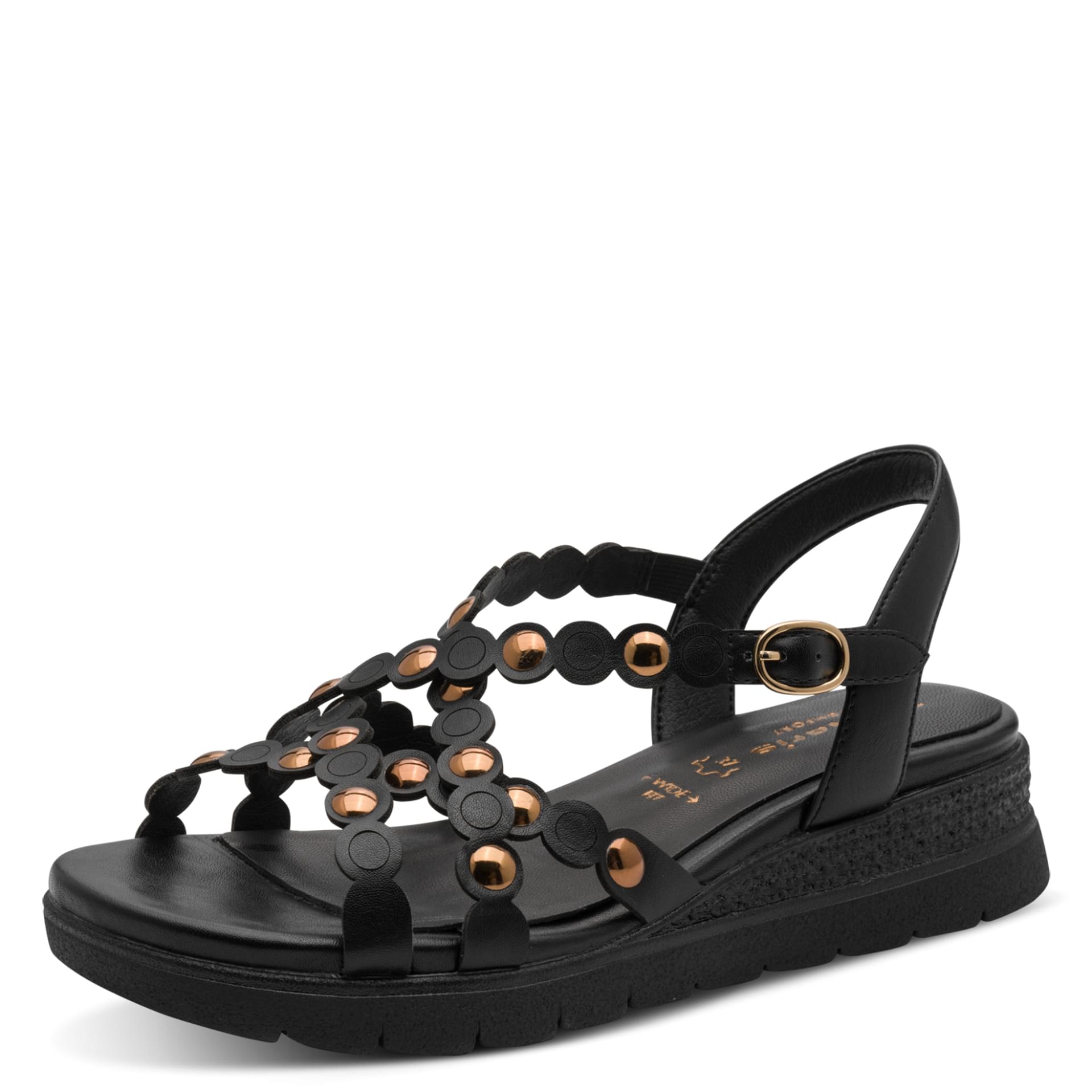 Tamaris Comfort Leanna Sandalen in Black Nappa, driekwartaanzicht (SKU 8-88738-46--022)