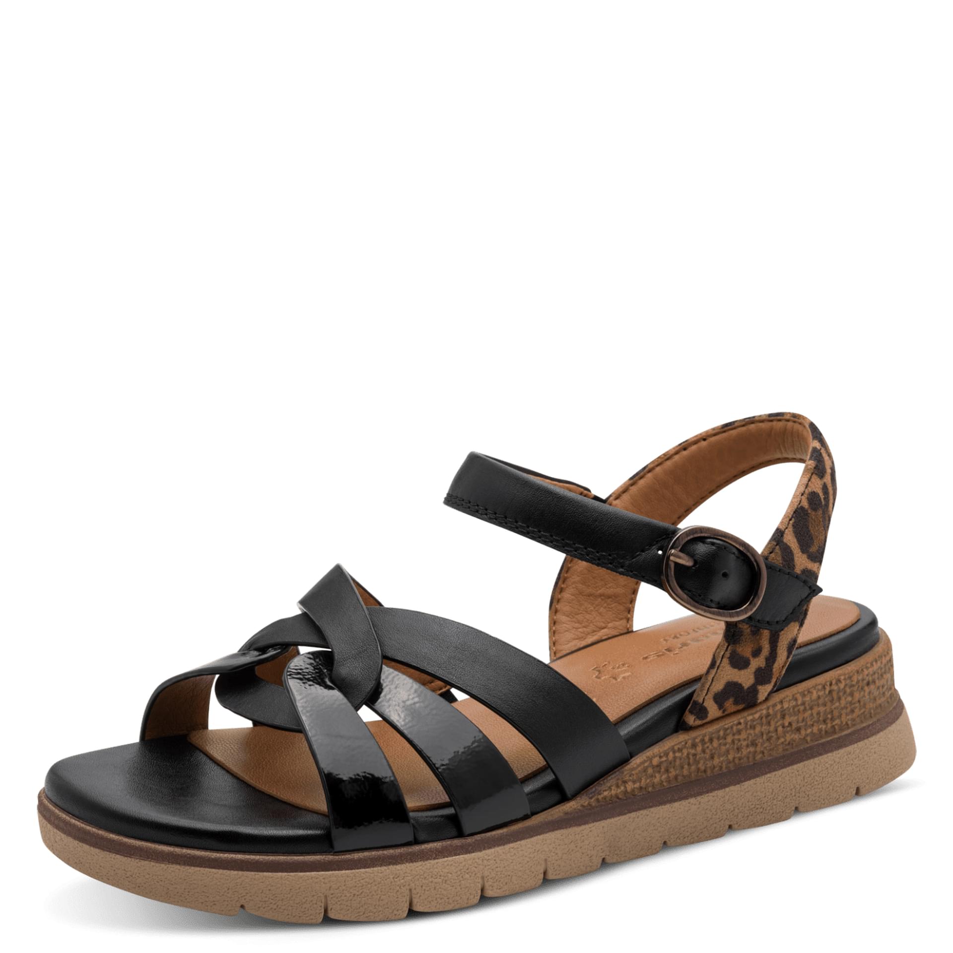 Tamaris Comfort Leanna Sandalen in Black Comb, driekwartaanzicht (SKU 8-88739-46--098)