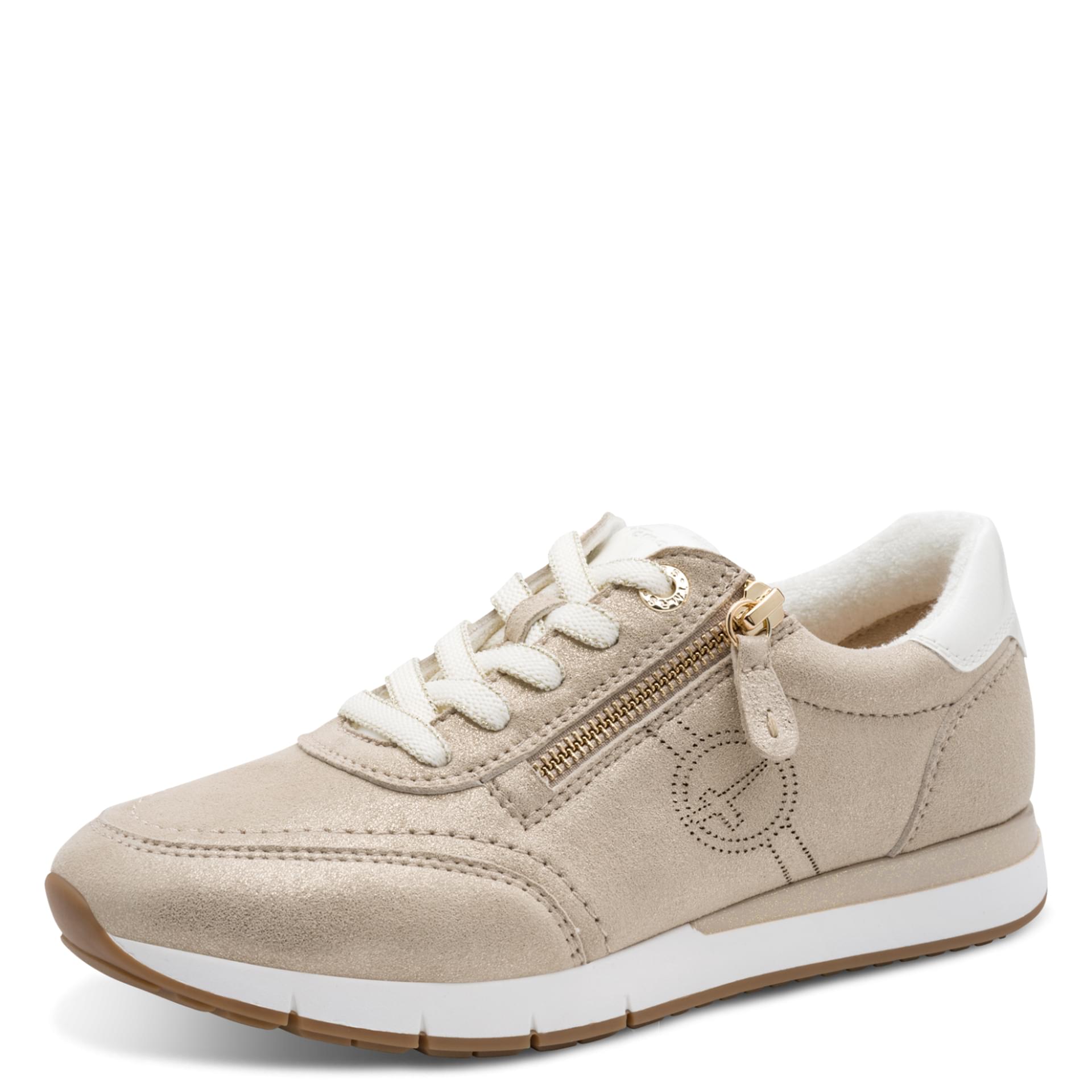 Tamaris Comfort Leso Baskets cuir in Beige Glam, vue trois-quarts (SKU 8-83702-42--404)