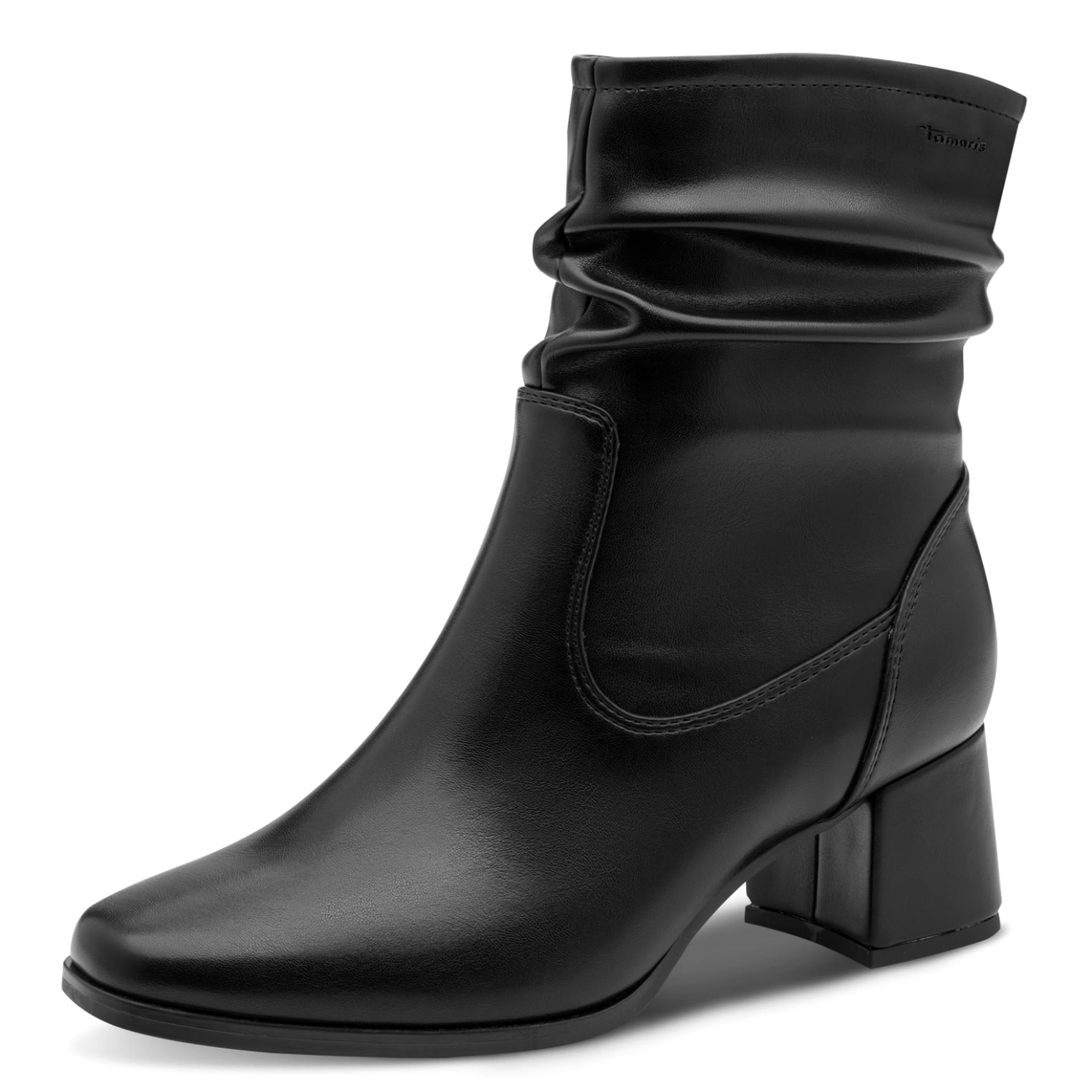 Tamaris Comfort Lilian Enkellaarsjes in Black Nappa, driekwartaanzicht (SKU 8-85302-47--022)