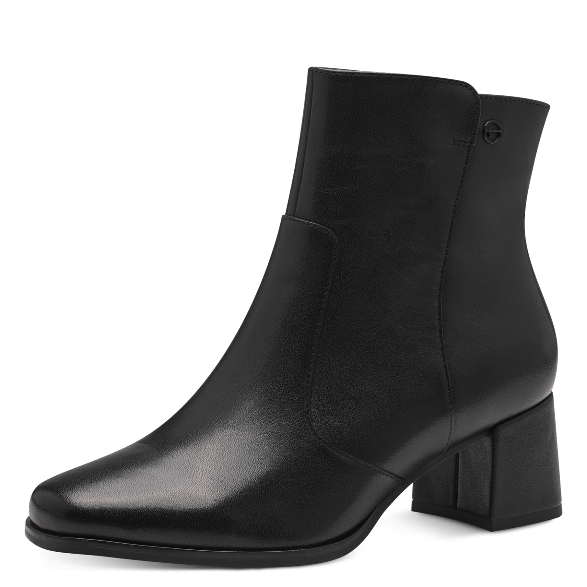Tamaris Comfort Lilian Ankle Boots in Black Nappa, three-quarter view (SKU 8-85312-43--022)