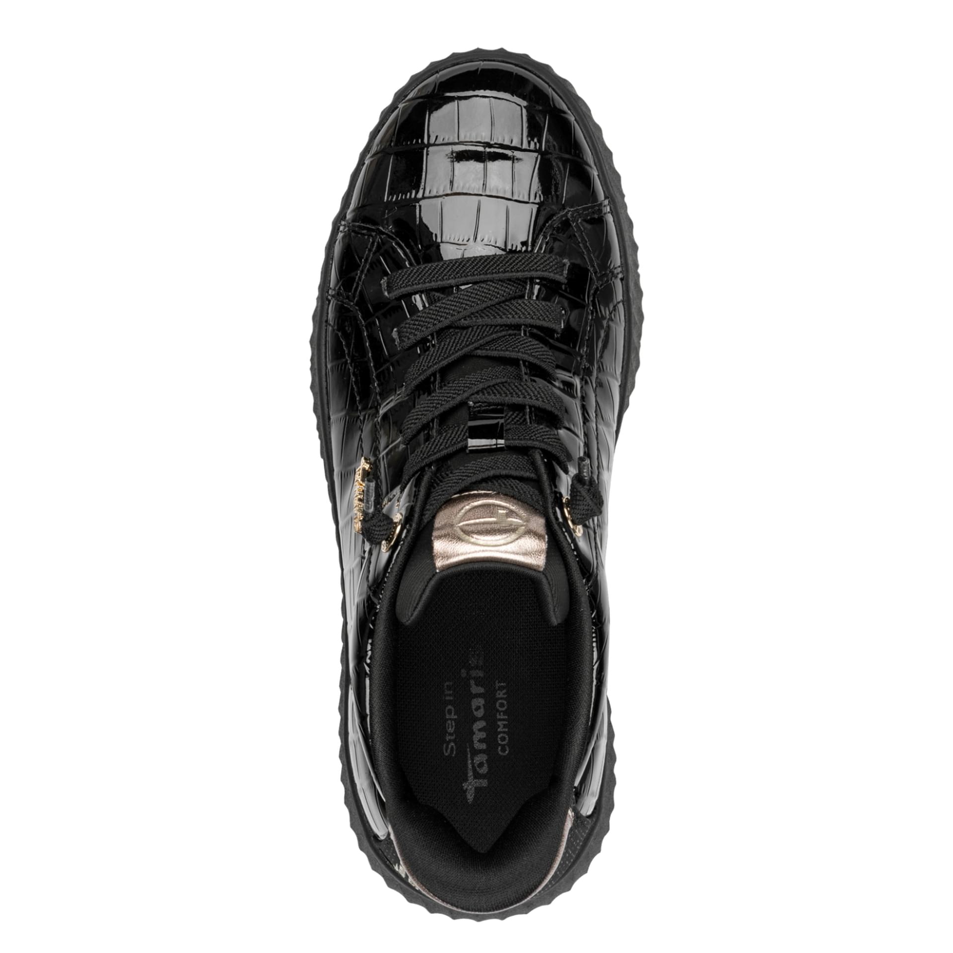Tamaris Comfort Maya Sneakers in Black Croco, top view (SKU 8-83740-47--091)