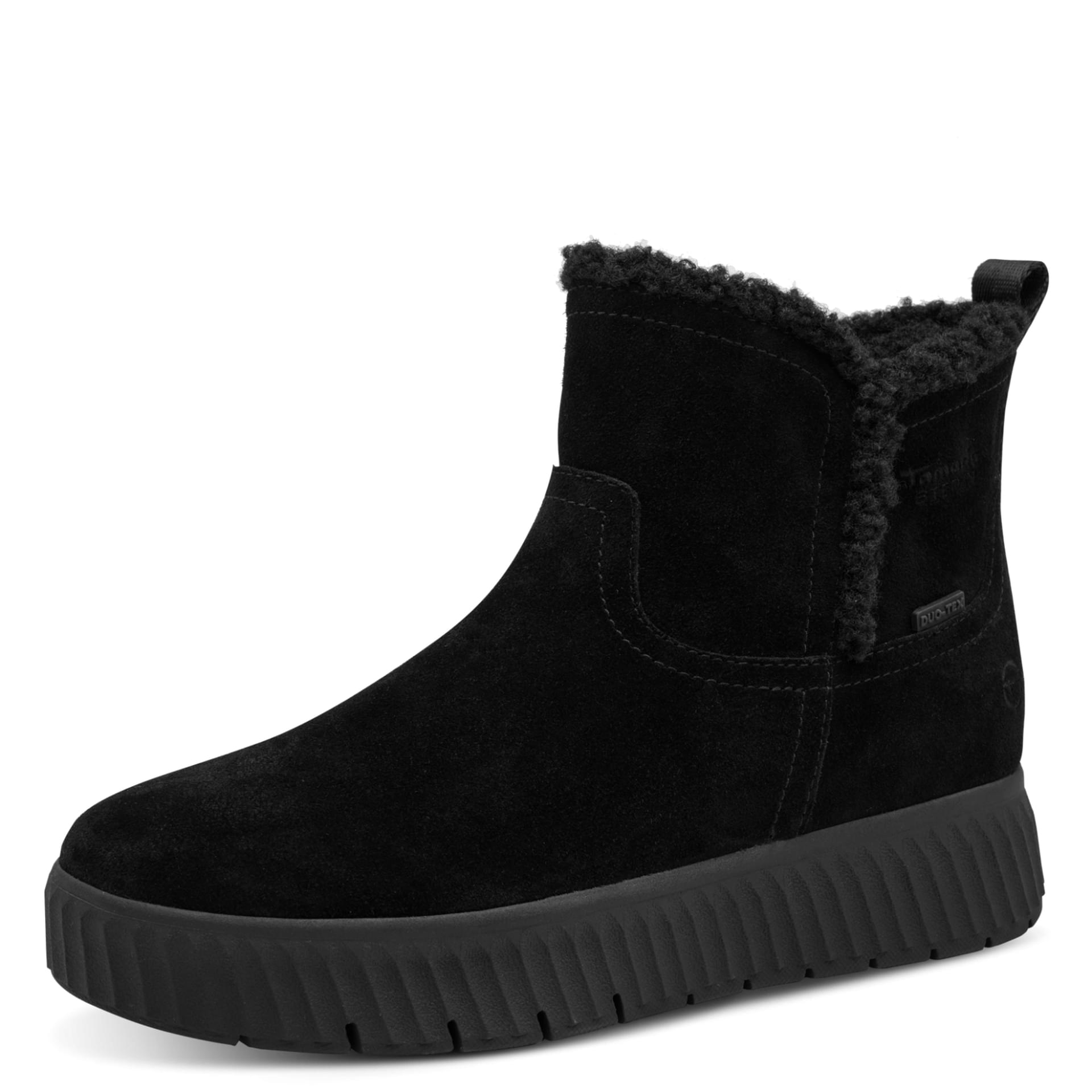 Tamaris Comfort Maya Ankle Boots in Black, three-quarter view (SKU 8-86422-45--001)