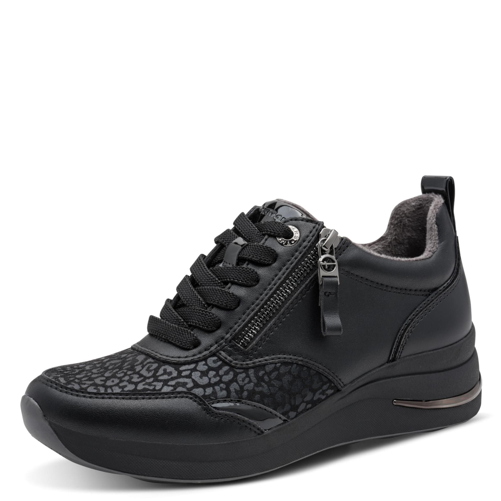 Tamaris Comfort Milana Sneakers in Black Nappa, driekwartaanzicht (SKU 8-83714-43--022)