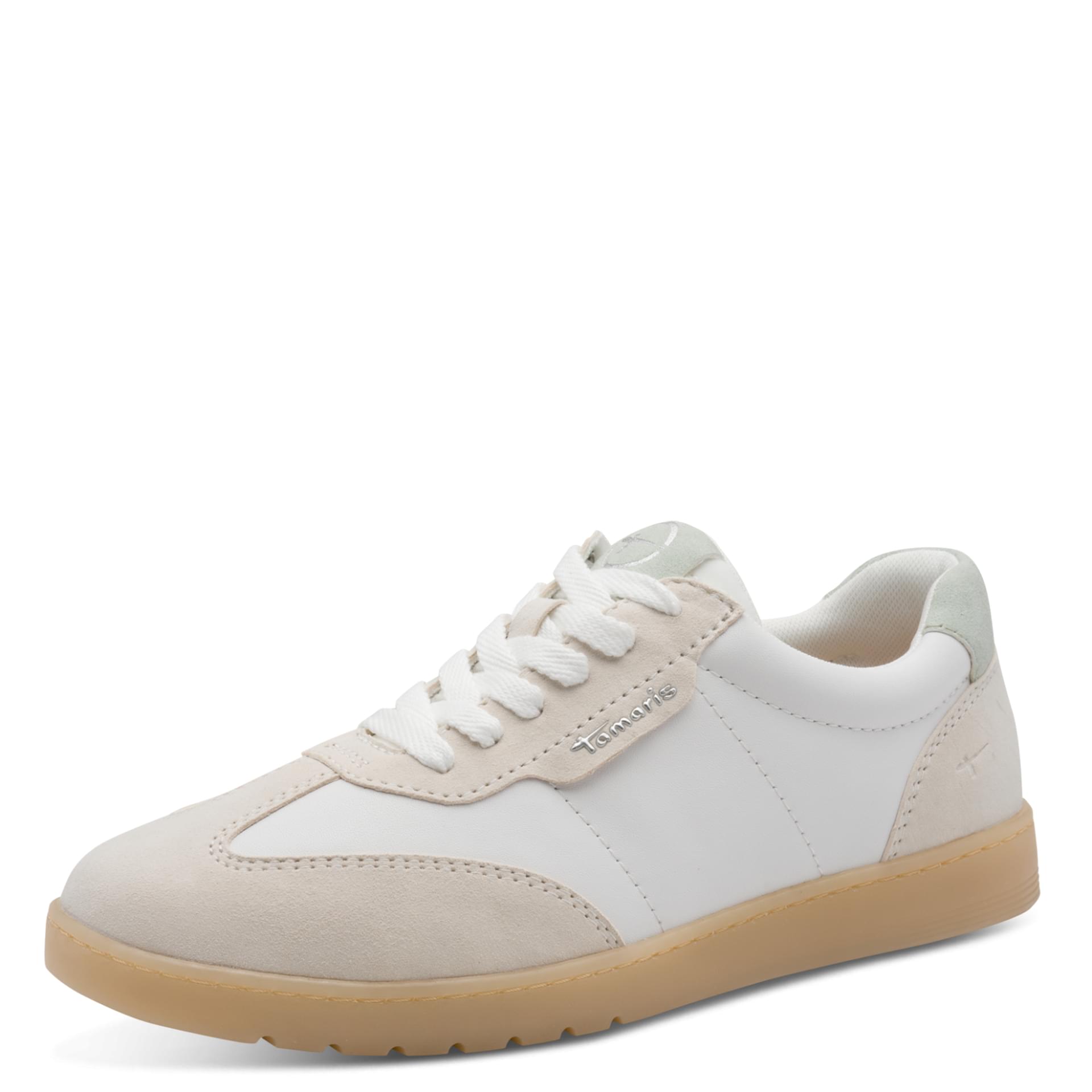 Tamaris Comfort Miley Sneakers in White/Lt Grey, three-quarter view (SKU 8-83741-46--120)