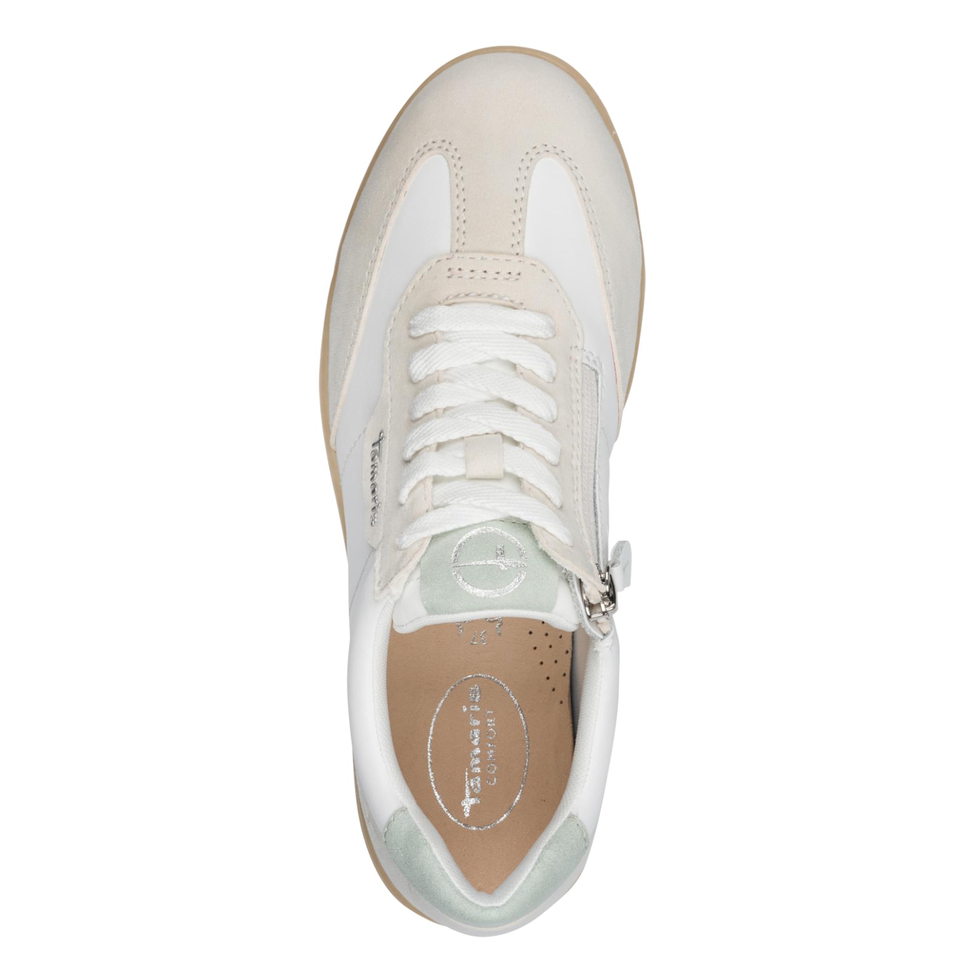 Tamaris Comfort Miley Sneakers in White/Lt Grey, top view (SKU 8-83741-46--120)