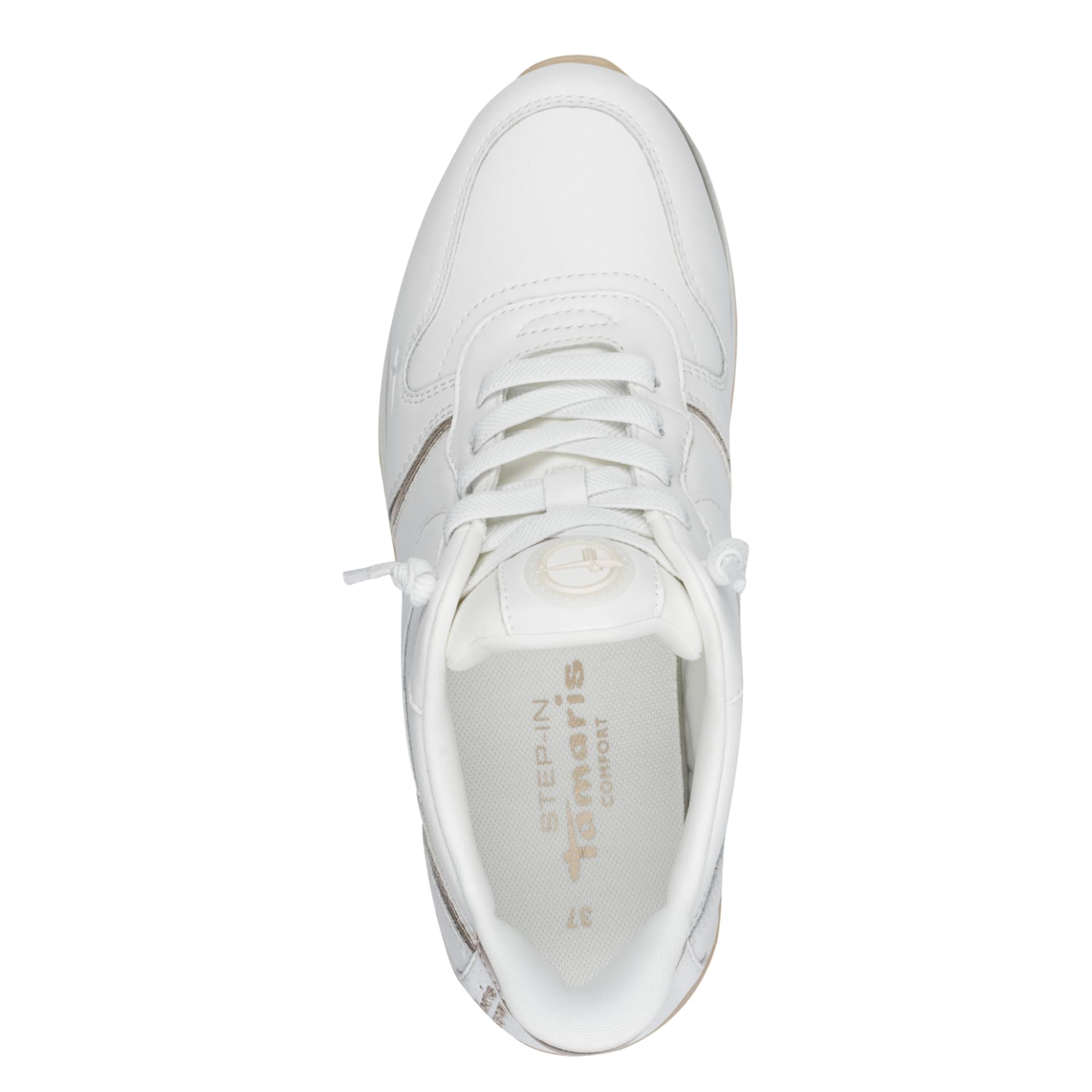 Tamaris Comfort Mona Sneakers in White/Gold, bovenaanzicht (SKU 8-83735-46--196)