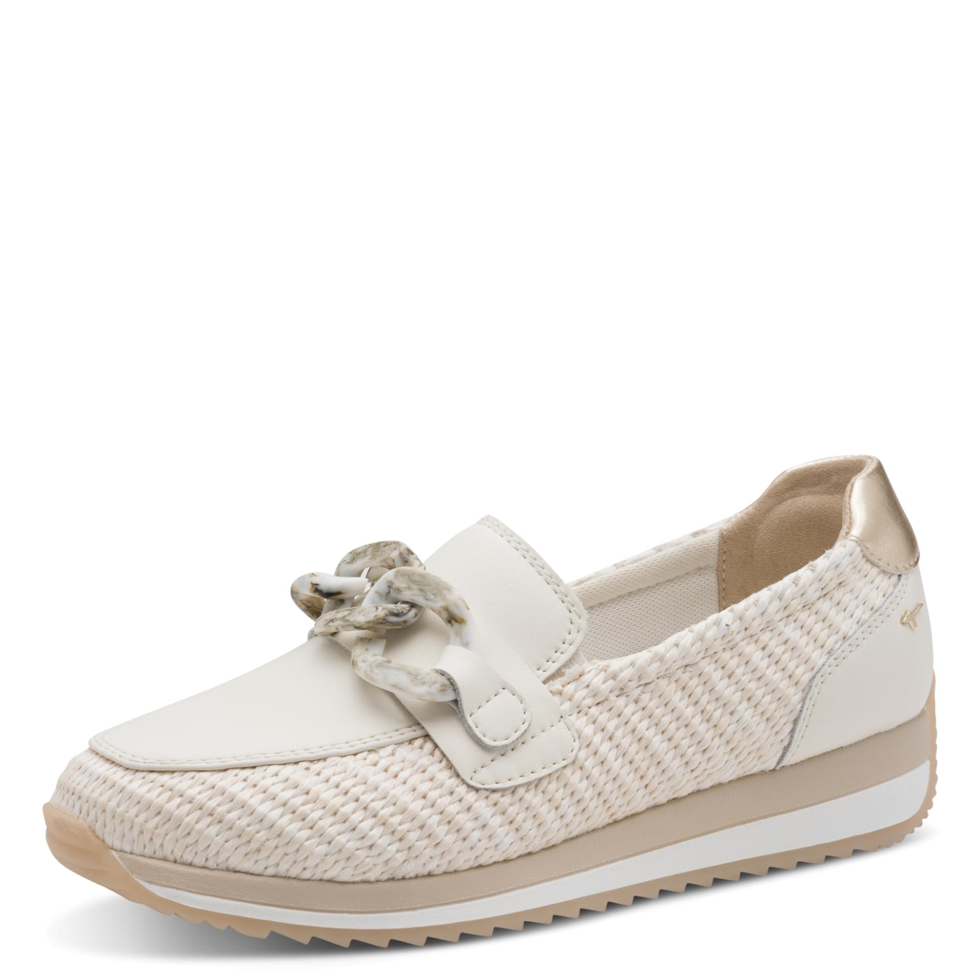 Tamaris Comfort Mona Mules in Beige, vue trois-quarts (SKU 8-84707-46--400)