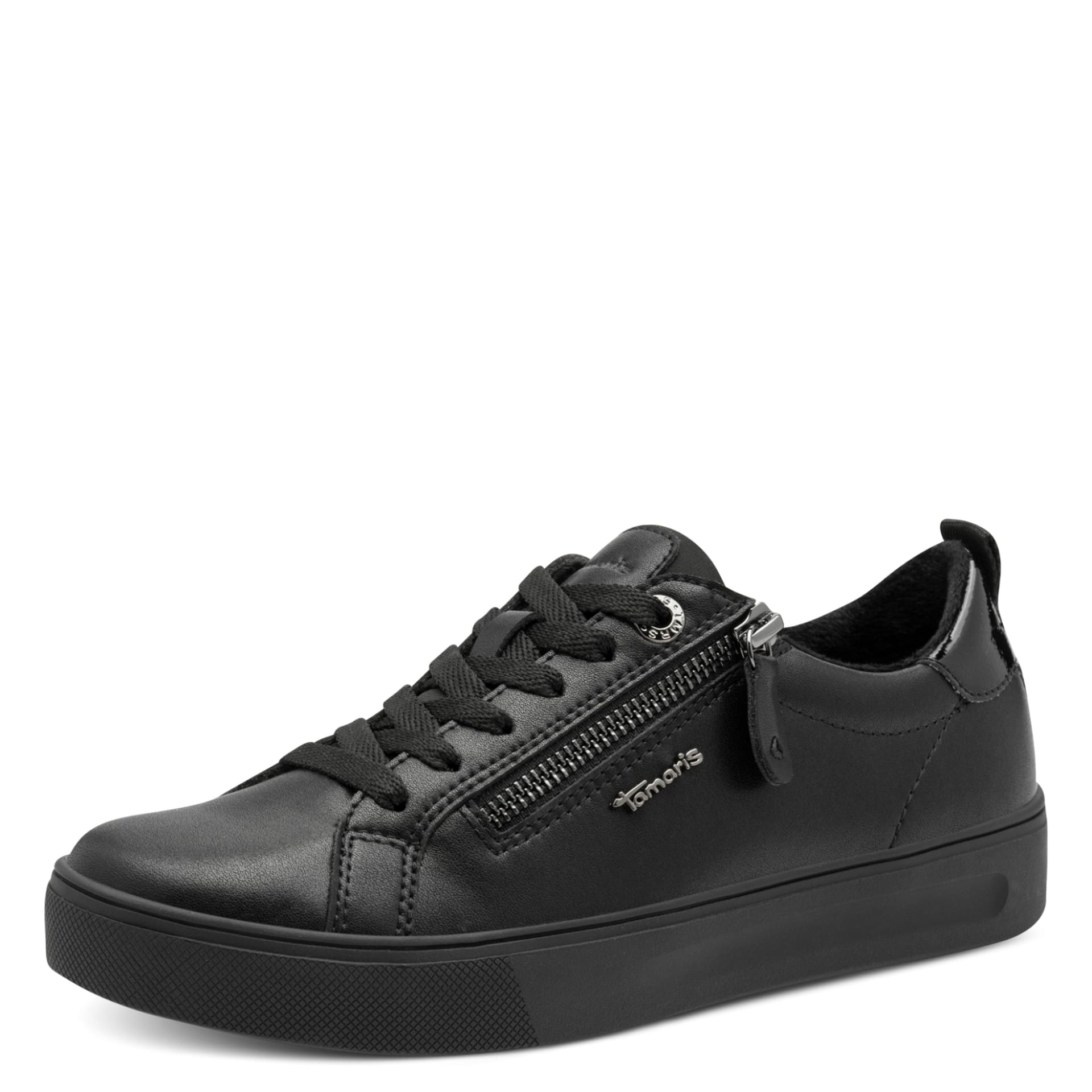 Tamaris Comfort Patrizia Sneakers in Black Nappa, driekwartaanzicht (SKU 8-83707-42--022)