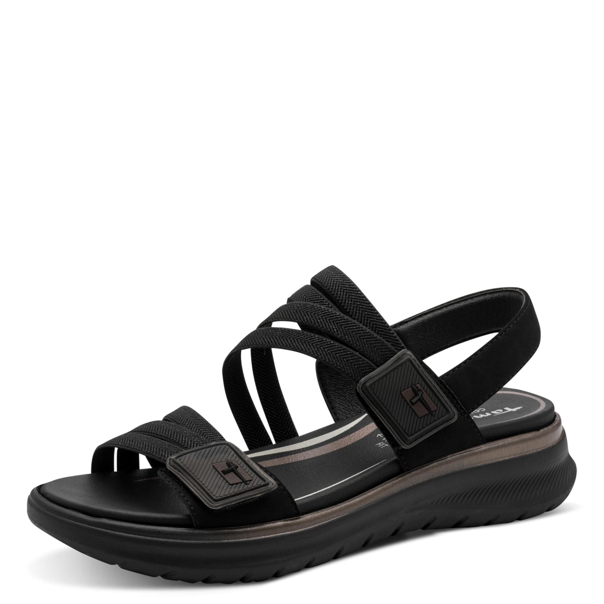 Tamaris Comfort Polly Sandalen in Black, driekwartaanzicht (SKU 8-88734-46--001)