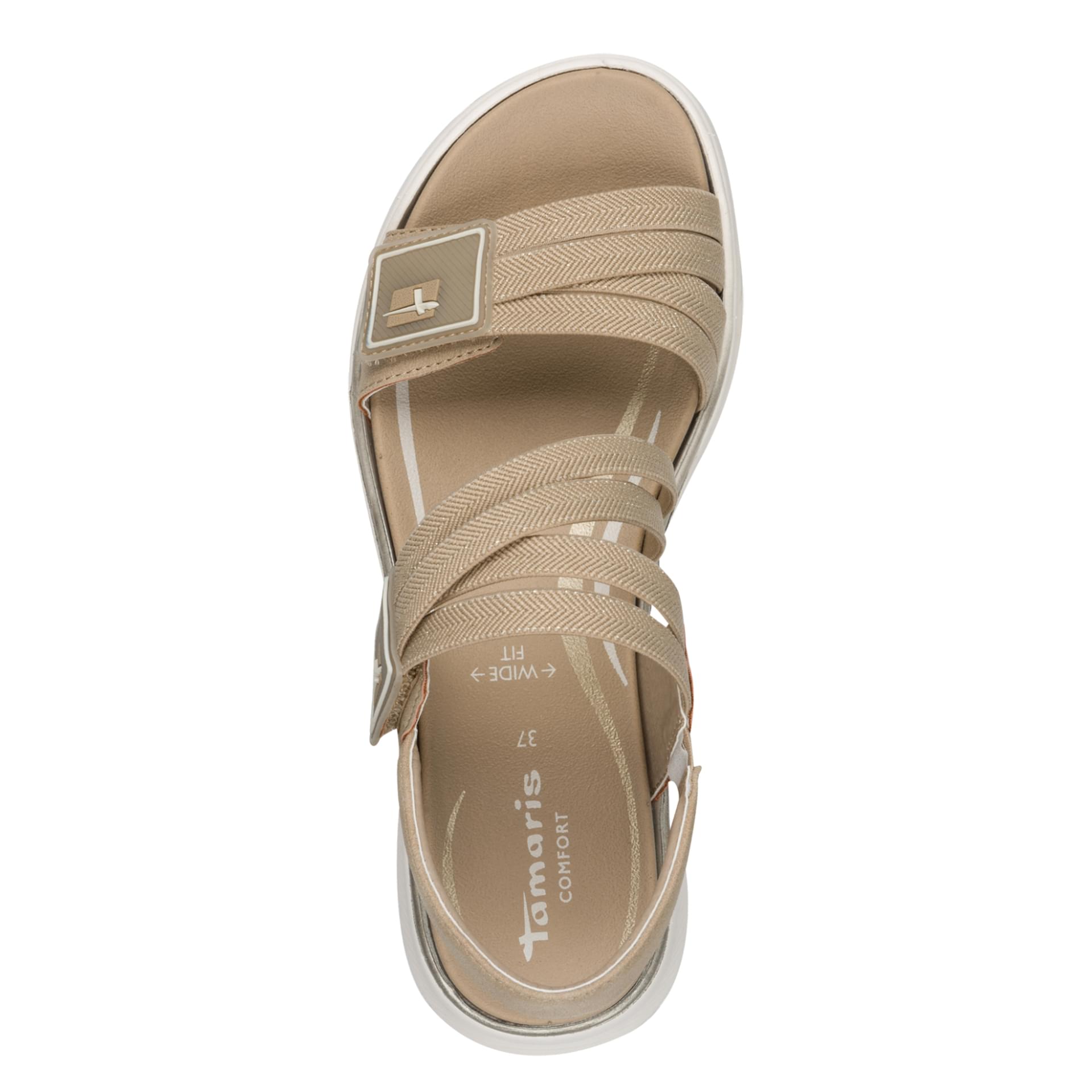 Tamaris Comfort Polly Sandalen in Beige/Gold, bovenaanzicht (SKU 8-88734-46--499)
