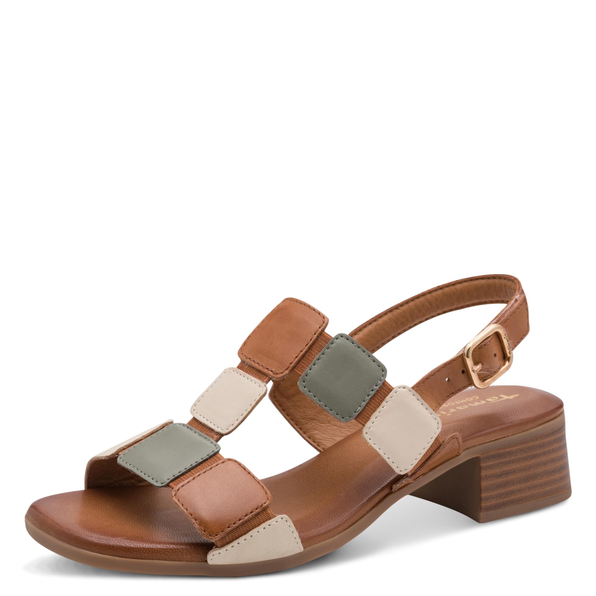 Tamaris Comfort Rosalie Sandals in Sage Comb, three-quarter view (SKU 8-88203-42--798)