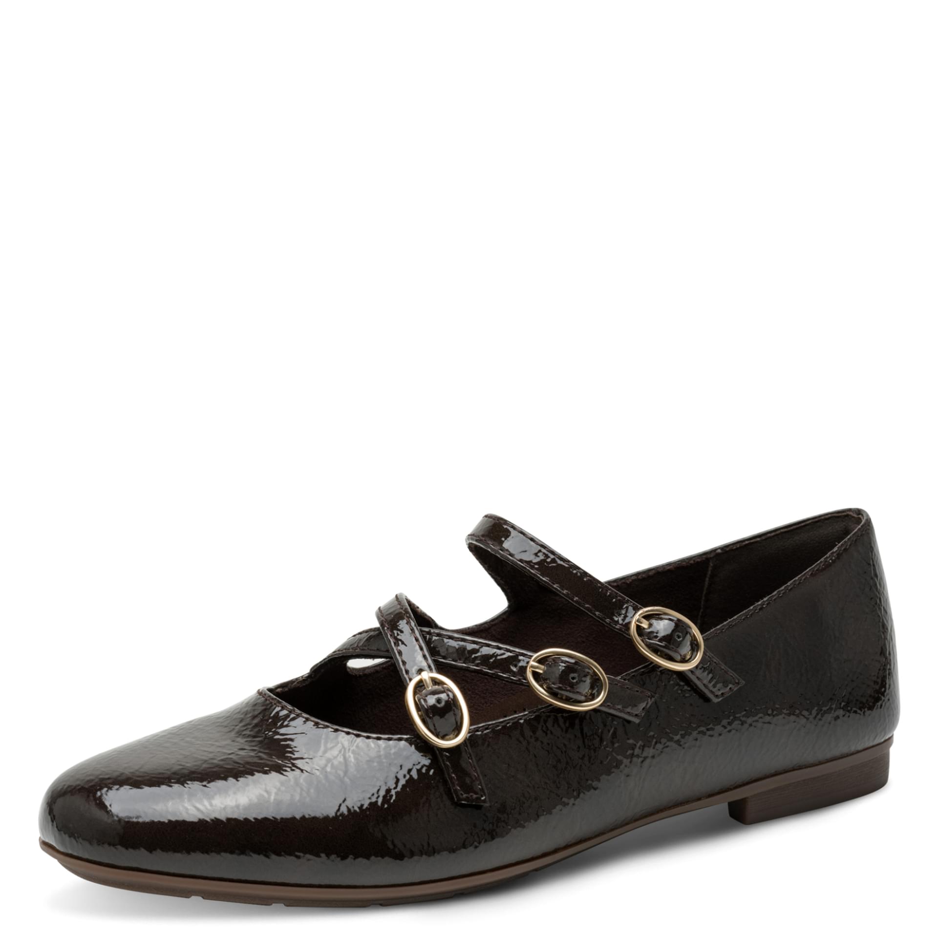 Tamaris Comfort Tali Ballerines cuir in Mocca Patent, vue trois-quarts (SKU 8-82103-47--308)