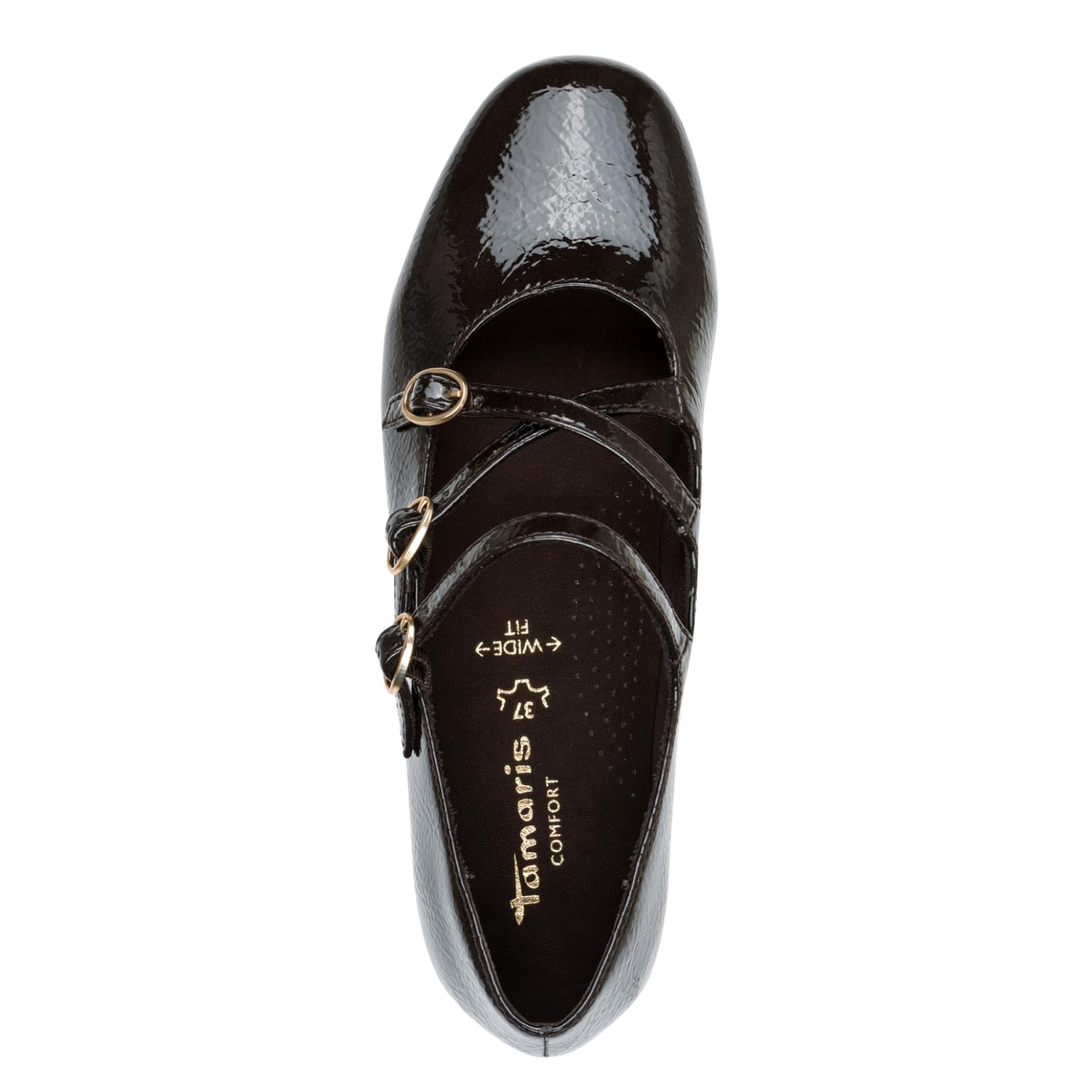 Tamaris Comfort Tali Ballerines cuir in Mocca Patent, vue de dessus (SKU 8-82103-47--308)