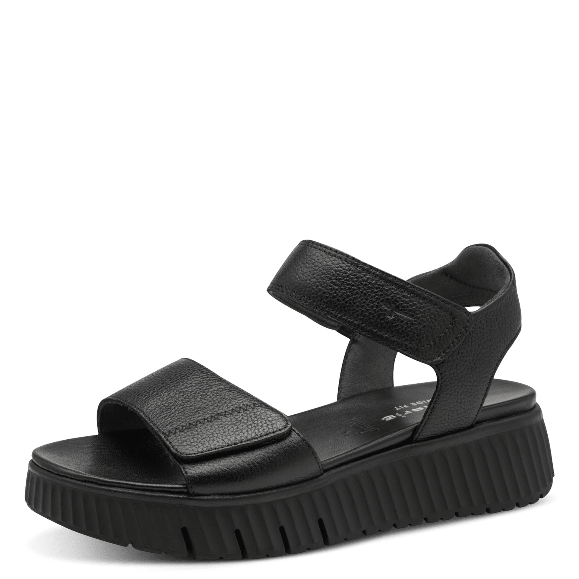Tamaris Comfort Tessa Sandalen in Black, driekwartaanzicht (SKU 8-88720-44--001)