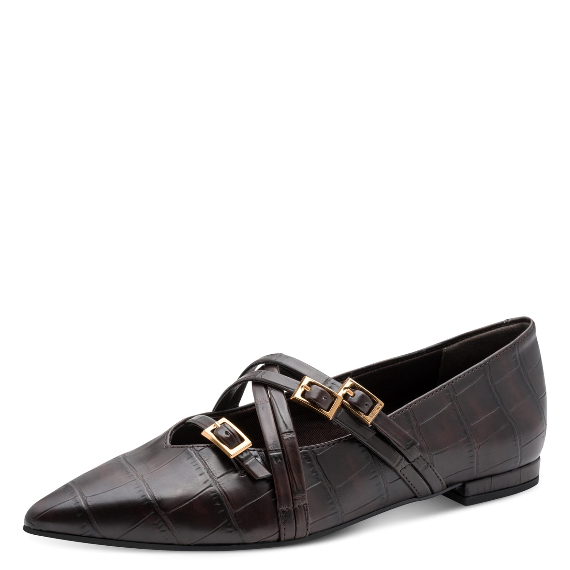 Tamaris Abril Ballerinas in Mocca Croco, three-quarter view (SKU 1-22160-45--396)