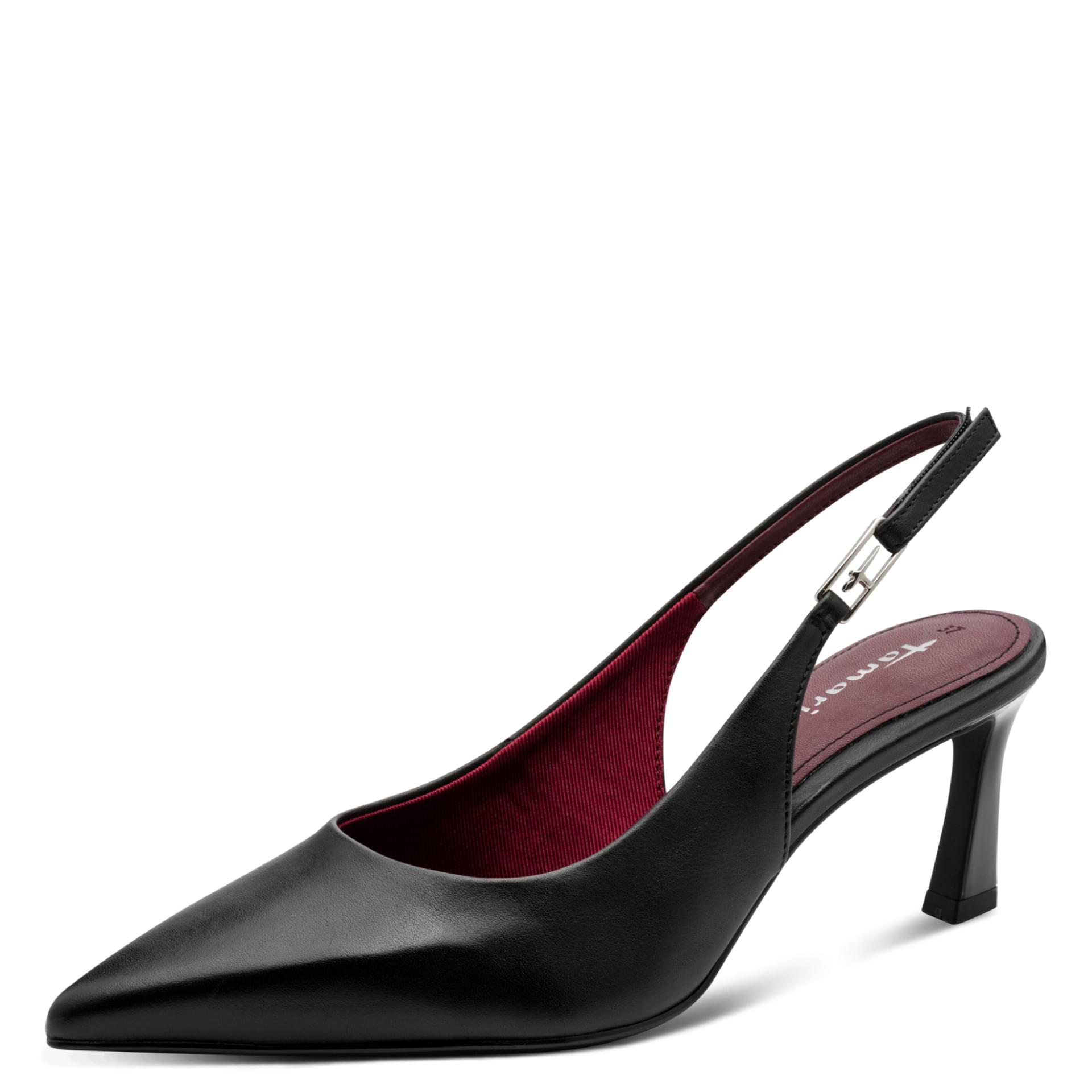 Tamaris Aquila Talons in Black Leather, vue trois-quarts (SKU 1-29612-47--003)