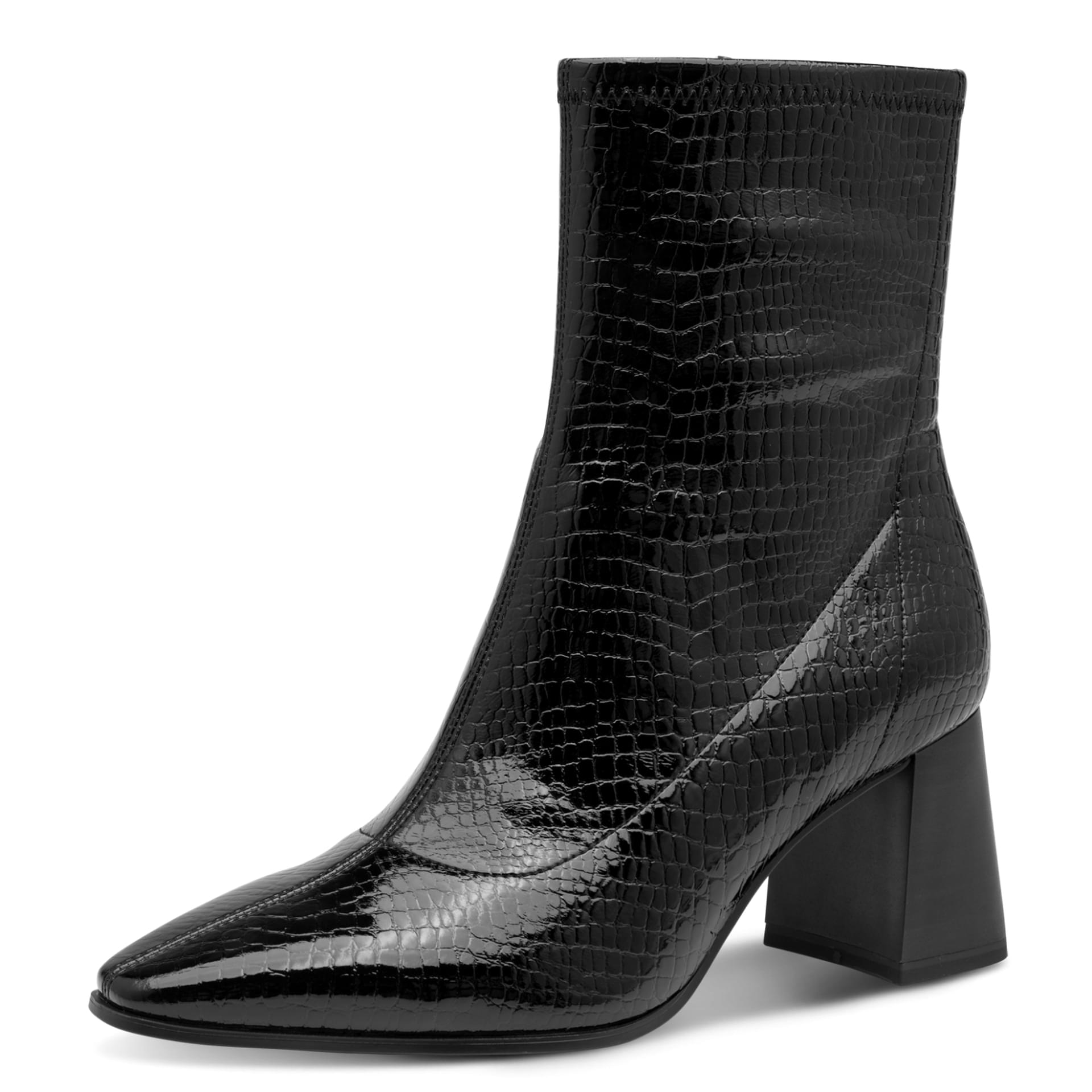 Tamaris Balea Bottines in Black Croco, vue trois-quarts (SKU 1-25317-47--028)