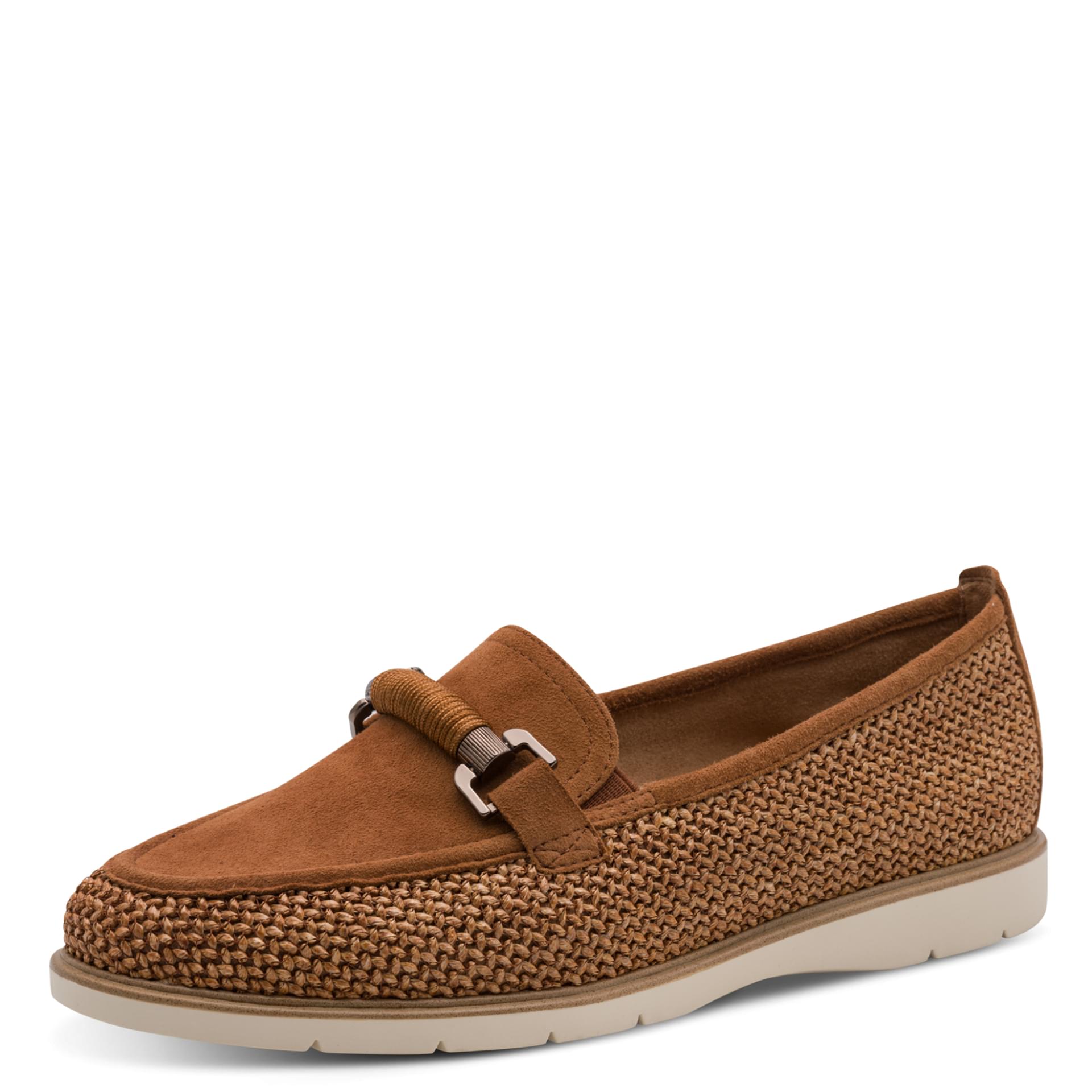 Tamaris Careen Loafers in Cognac, driekwartaanzicht (SKU 1-24223-46--305)
